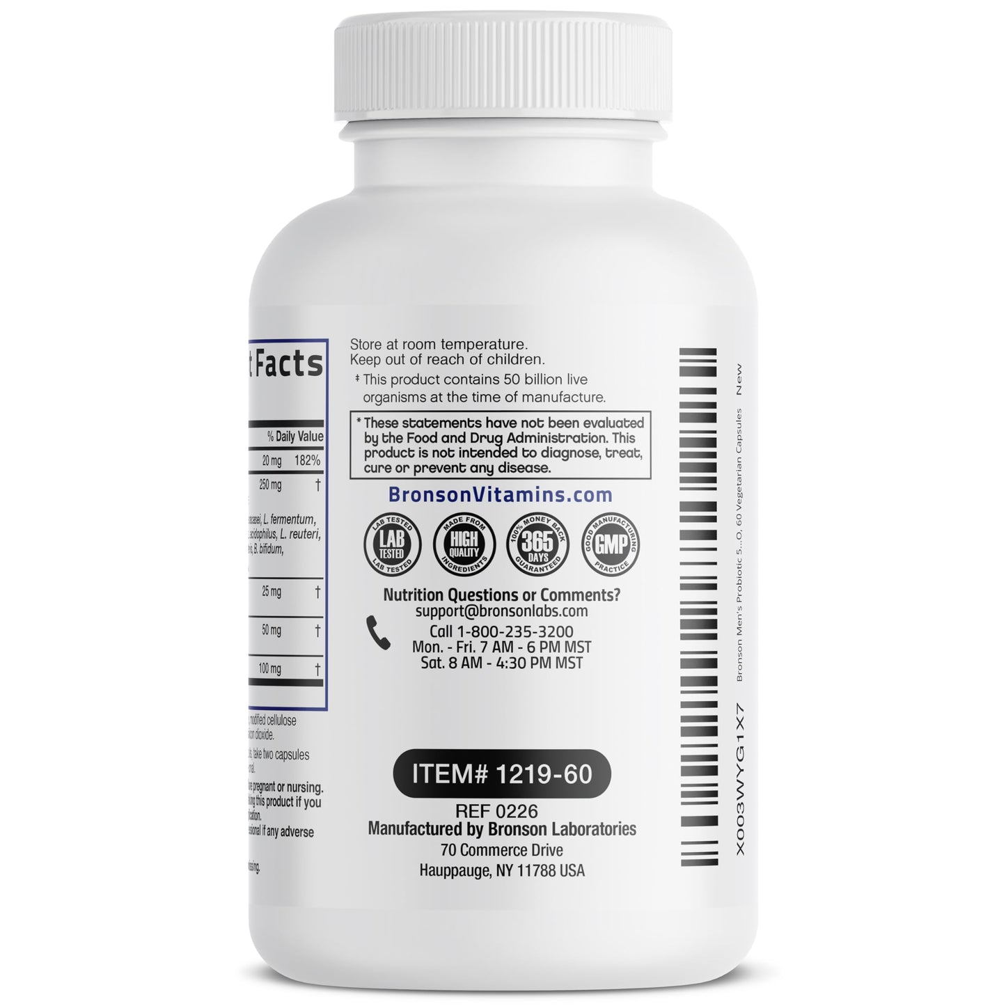 Bronson Men's Probiotic 50 Billion CFU Plus Prebiotic with Ashwagandha, Fenugreek & Zinc, Supports Healthy Digestion & Immune Function Non-GMO, 60 Capsules