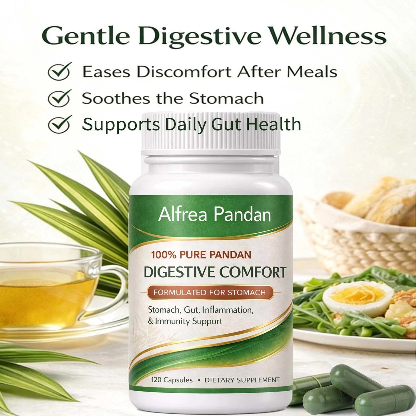 Oxloza Alfrea Pandan Digestive Comfort Supplement, 120 Capsules