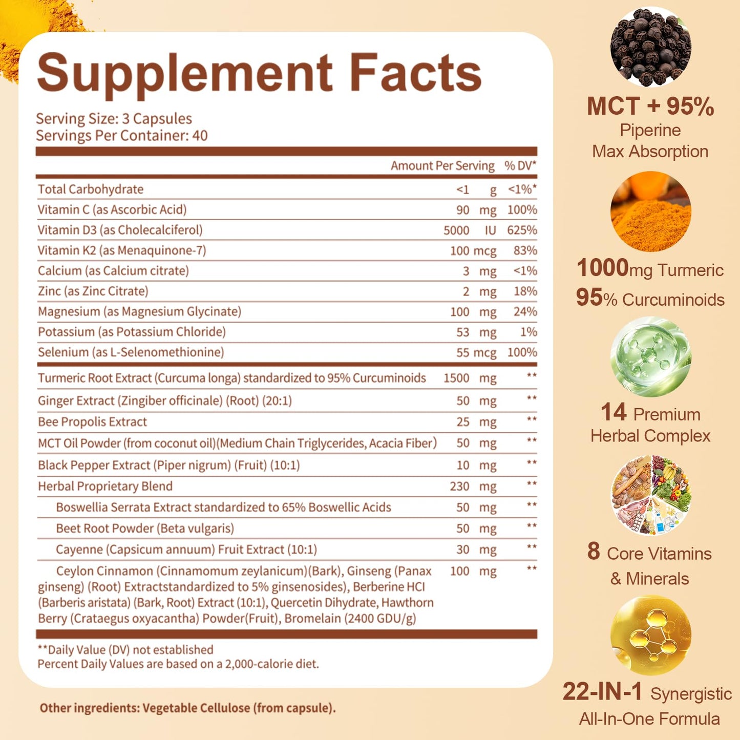 Totaria Turmeric Curcumin 2348mg - 95% Curcuminoids with Black Pepper, MCT Oil & Vitamin C, High Absorption Turmeric Curcumin Supplement for Antioxidant, Joint & Immune Support, 120 Capsules
