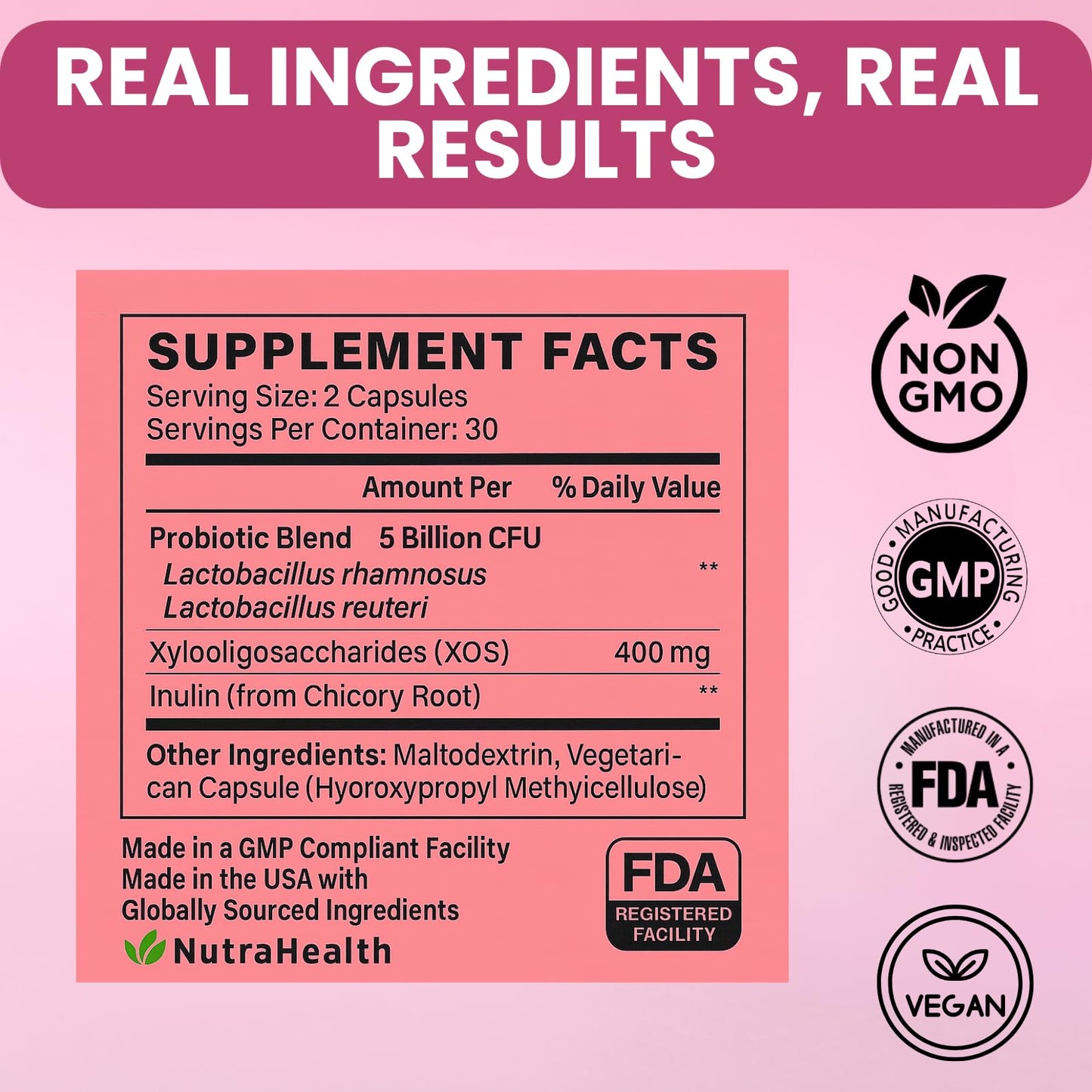 NutraHealth Vaginal Probiotic + Prebiotic for Women – Supports pH Balance, Yeast & Odor – with Lactobacillus rhamnosus, reuteri – Gut & Feminine Health, 60 Capsules
