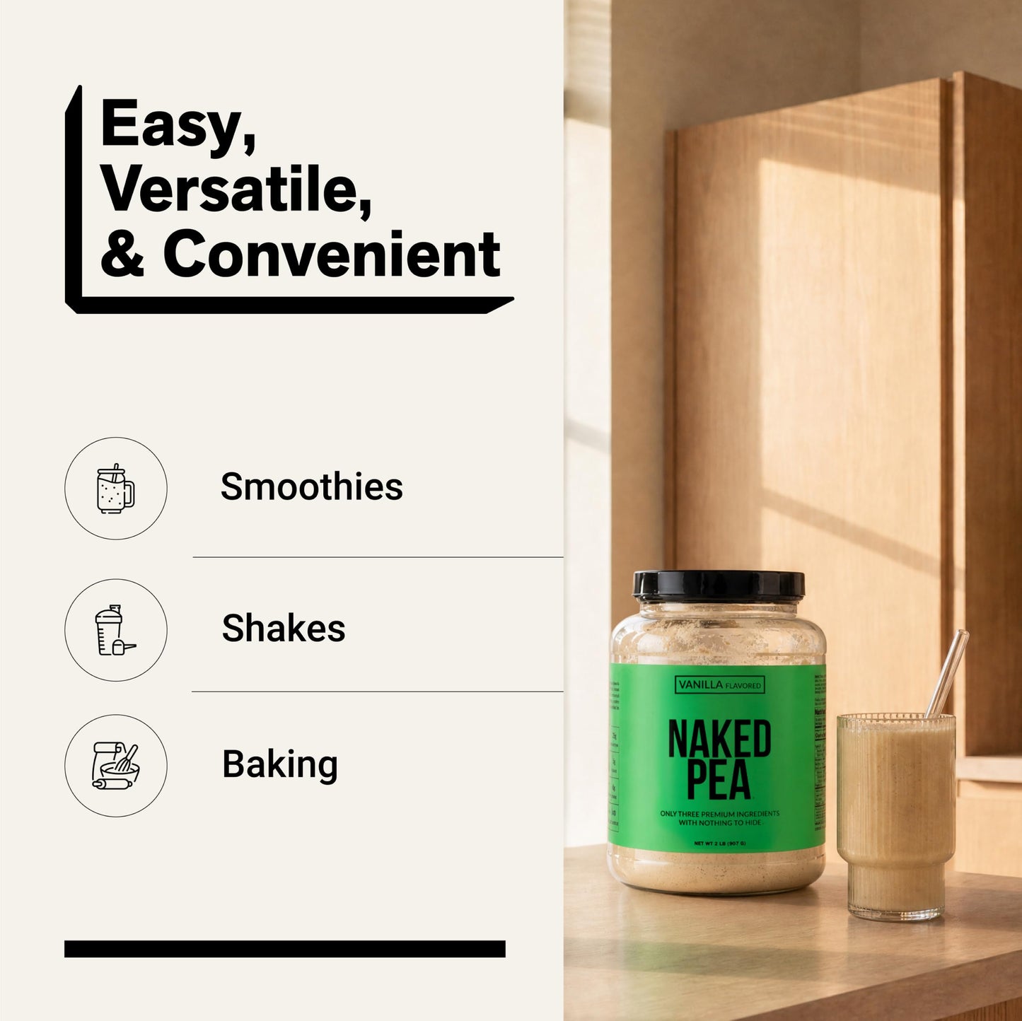 NAKED Vanilla Pea Protein Isolate Protein Powder, 32 Servings