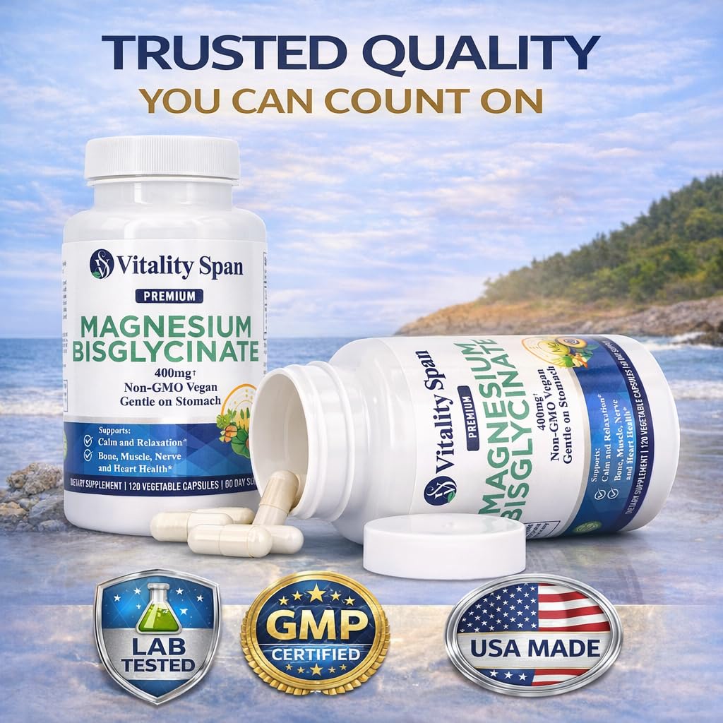 Vitality Span Magnesium Glycinate 400mg Capsules, 120 Count
