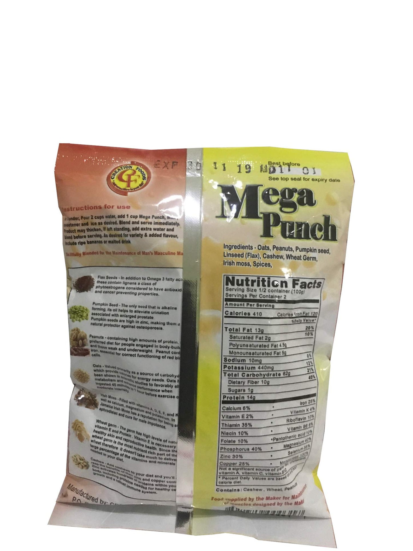 Creation Foods Mega Punch Jamaica's Finest Breakfast and Sports Men's Health Drink Powder, 3 Pack, 5.2911