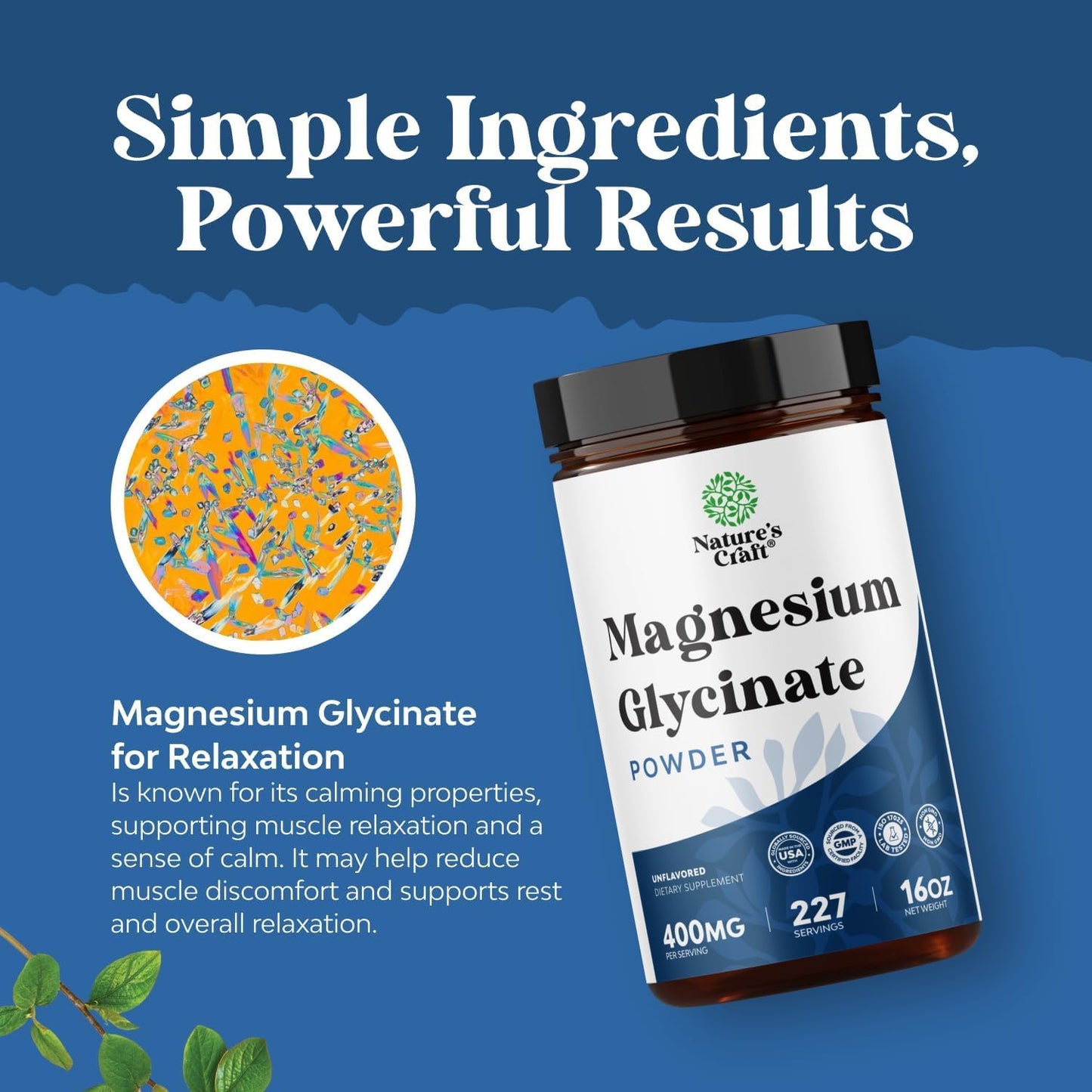 Natures Craft Magnesium Glycinate Powder 400mg, 32 oz