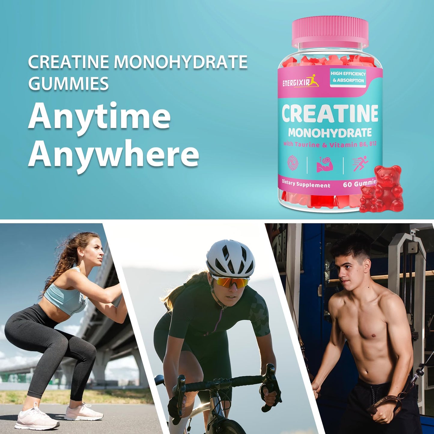 Energixir Creatine Monohydrate Gummies 120 Count