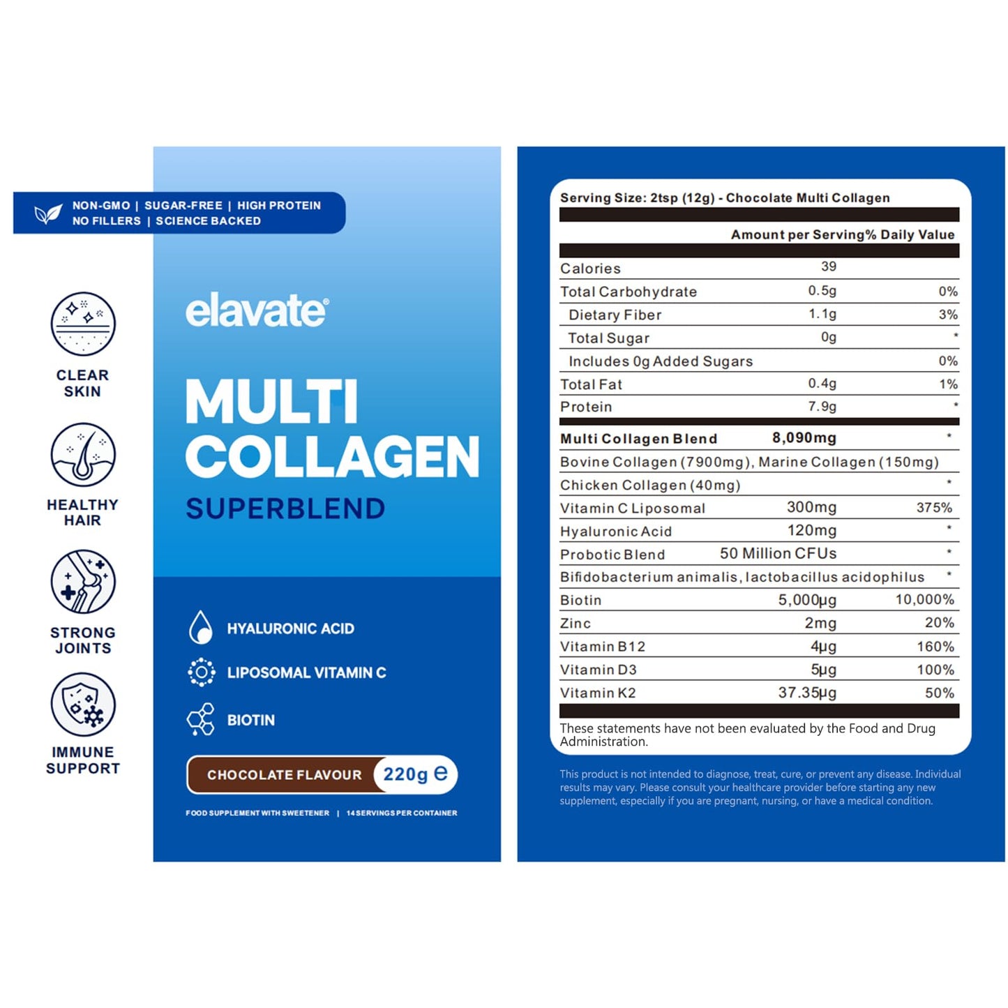 Renovia Oil Elevate Multi Collagen Superblend, Elevate Collagen for Women, Bovine, Marine & Chicken Collagengar Free, with Liposomal Vitamin C, Powder, 0.22 Ounce