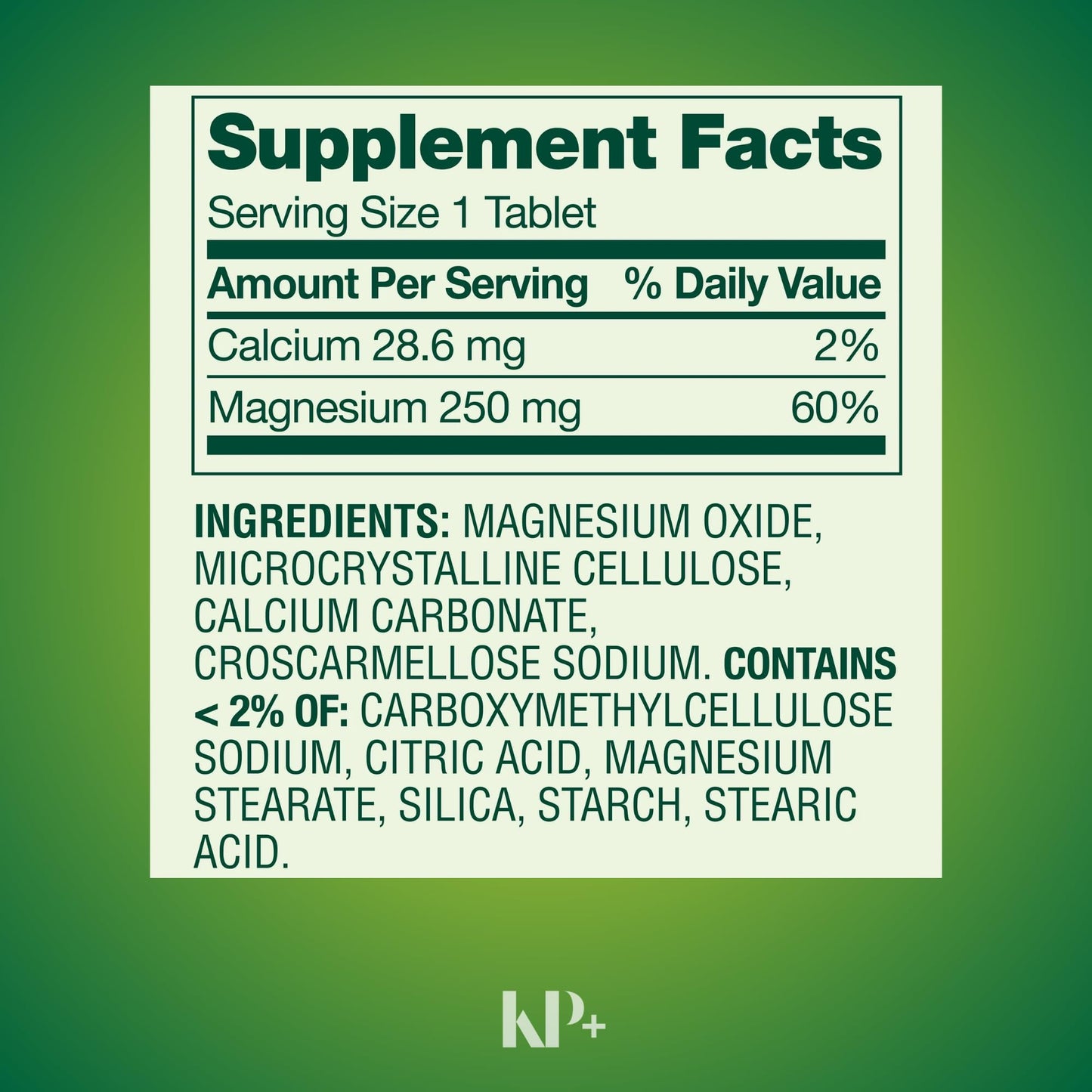 KP+ Magnesium Oxide 250 mg Tablets, 500 Tablets