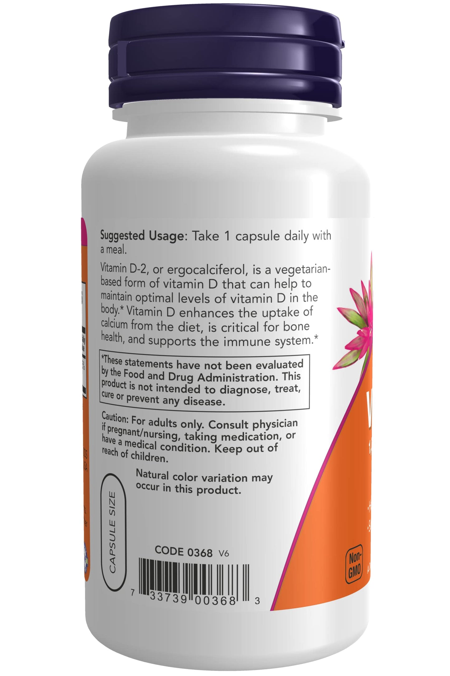 NOW Foods Vitamin D-2 1000 IU High Potency Veg Capsules, 360 Capsules