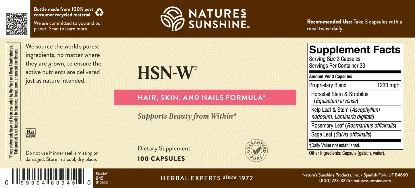 Nature's Sunshine HSN-W Capsules, 100 Count