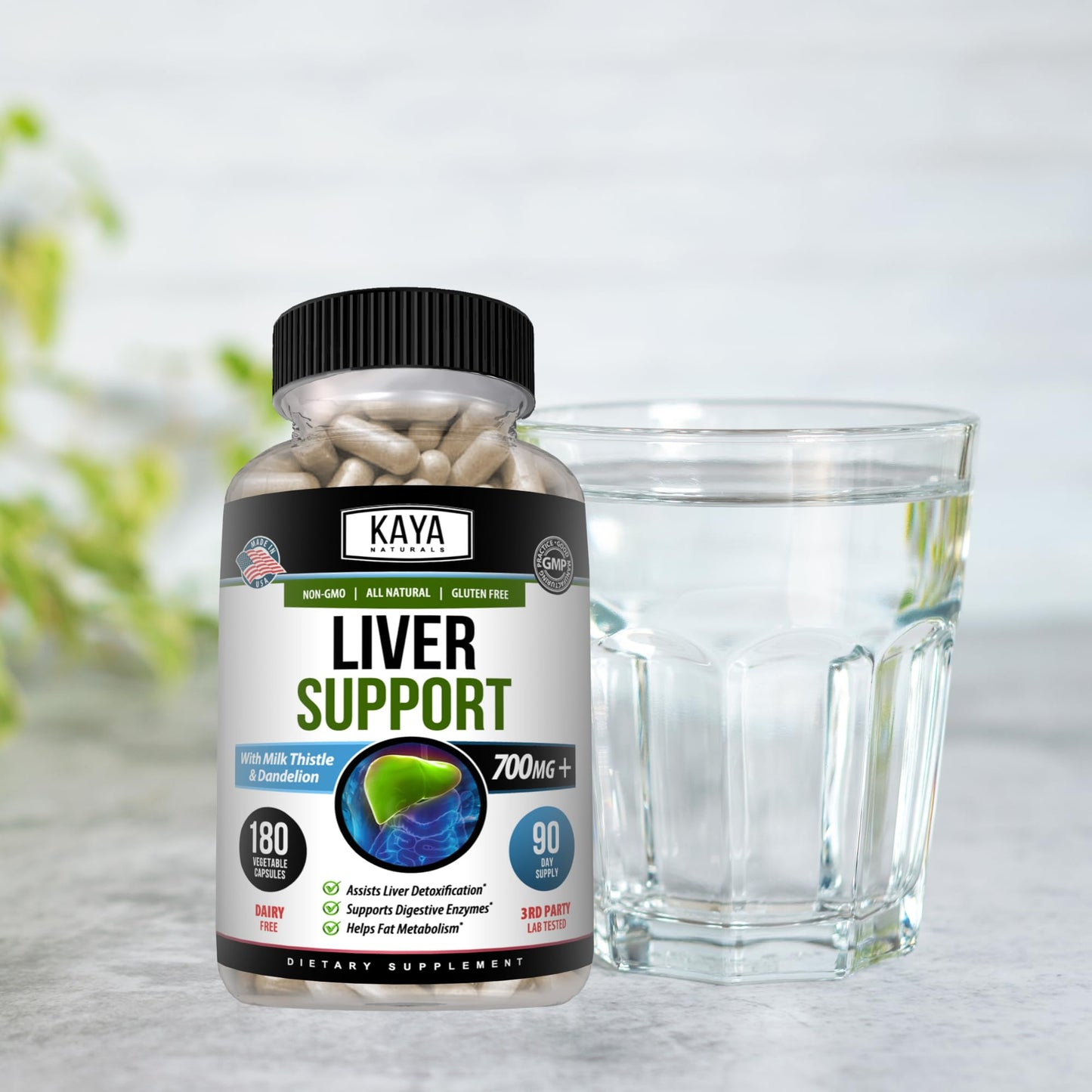Kaya Naturals Liver Support - Gut Health Supplements for Women and Men - Milk Thistle and Dandelion Root Capsules with Artichoke Extract and Chicory Root, 180 Count
