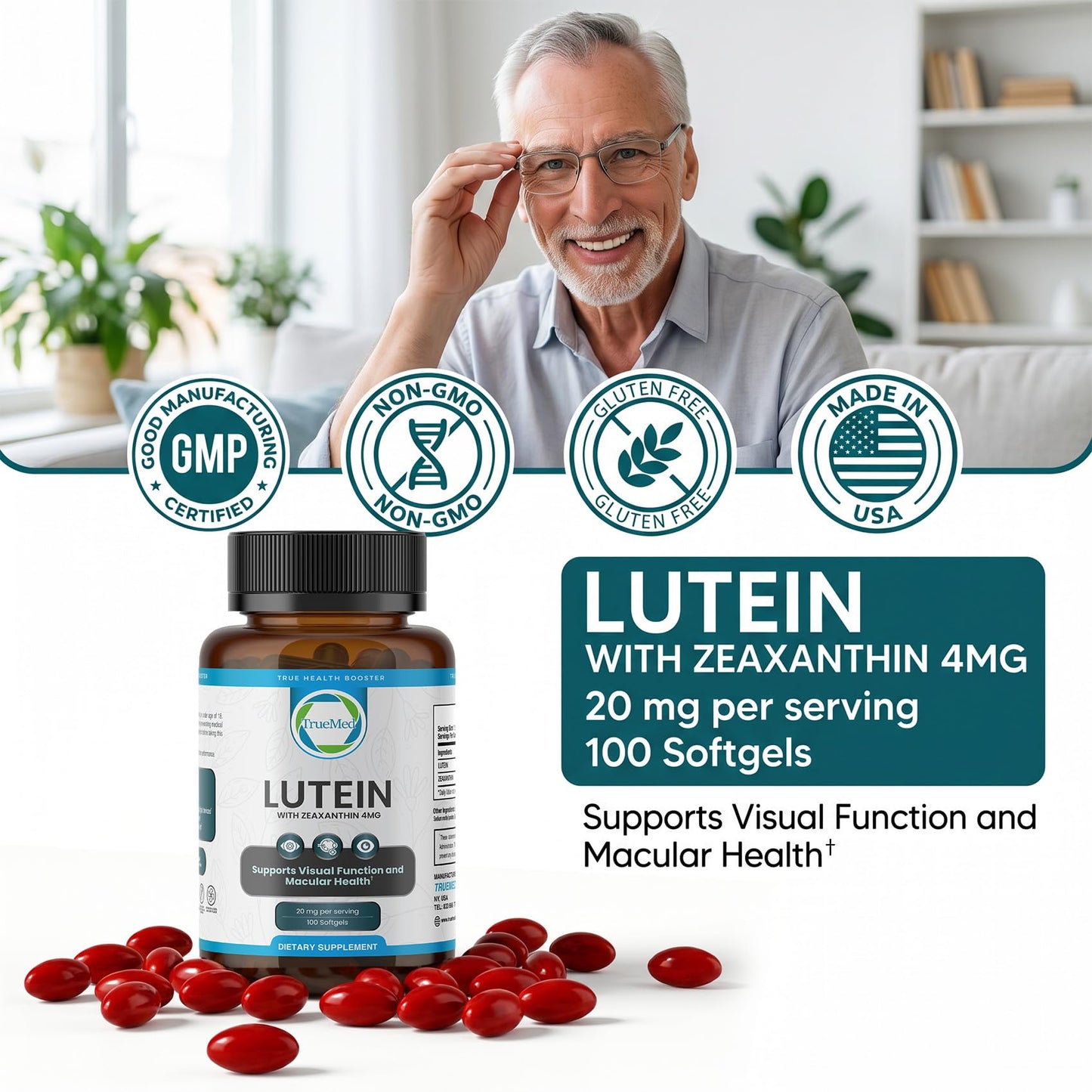 TRUEMED Lutein 20mg with Zeaxanthin 4mg Softgels, 100-count