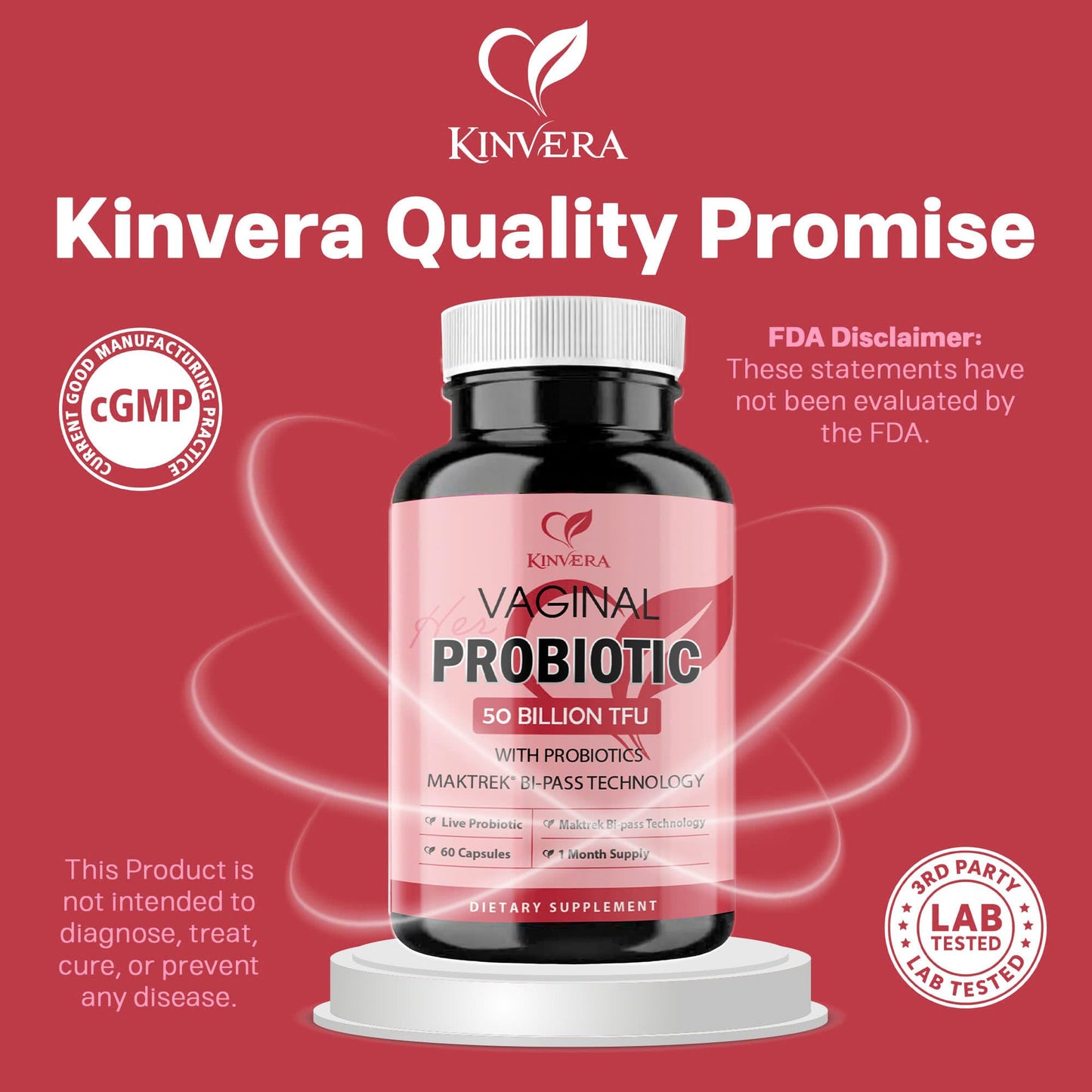 KINVERA Probiotics for Women with Prebiotics – 50 Billion CFU – Digestive, Immune & Vaginal Health – 60 Capsules