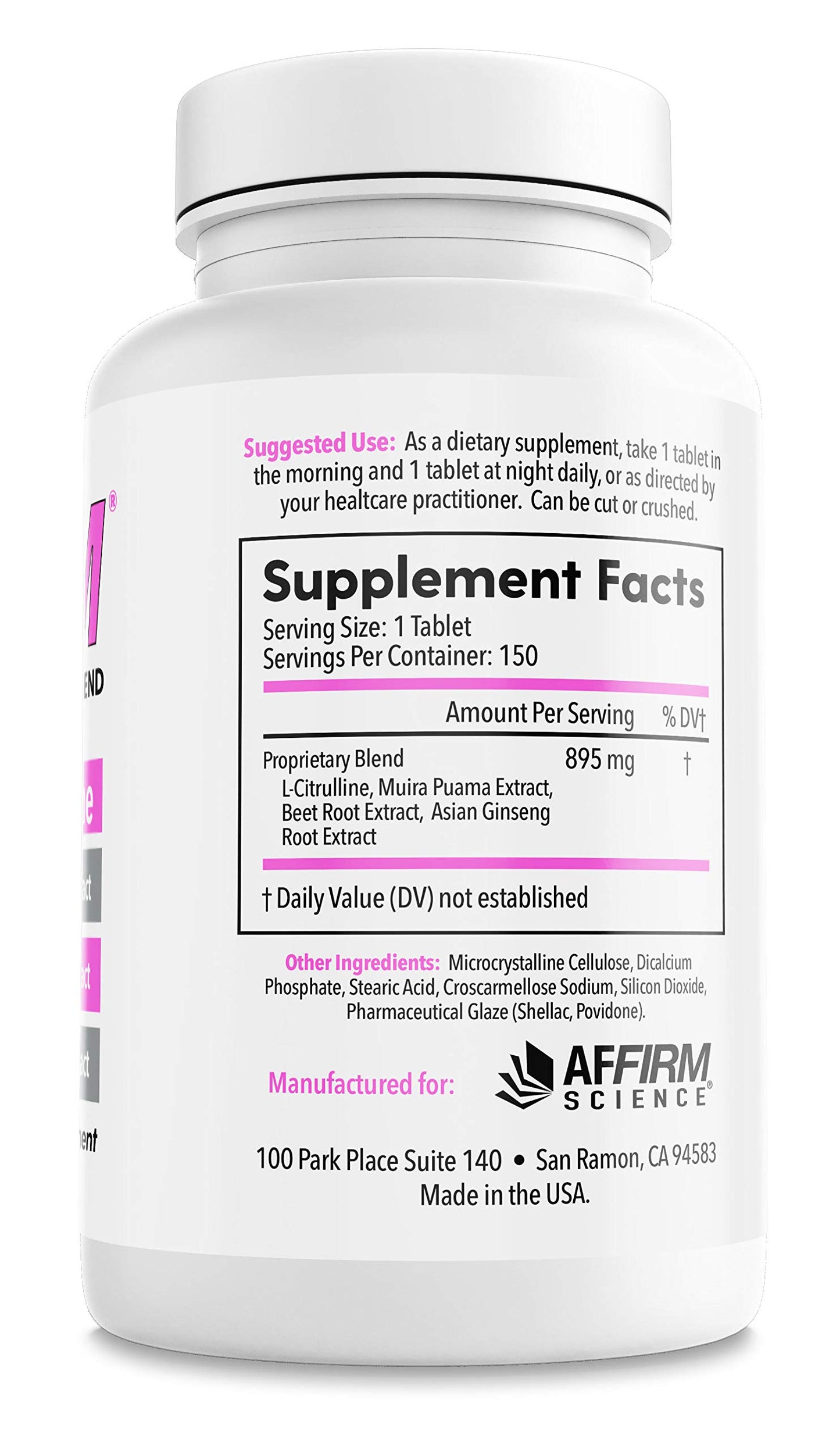 Affirm Nitric Oxide Booster for Women 750mg, 150 Tablets