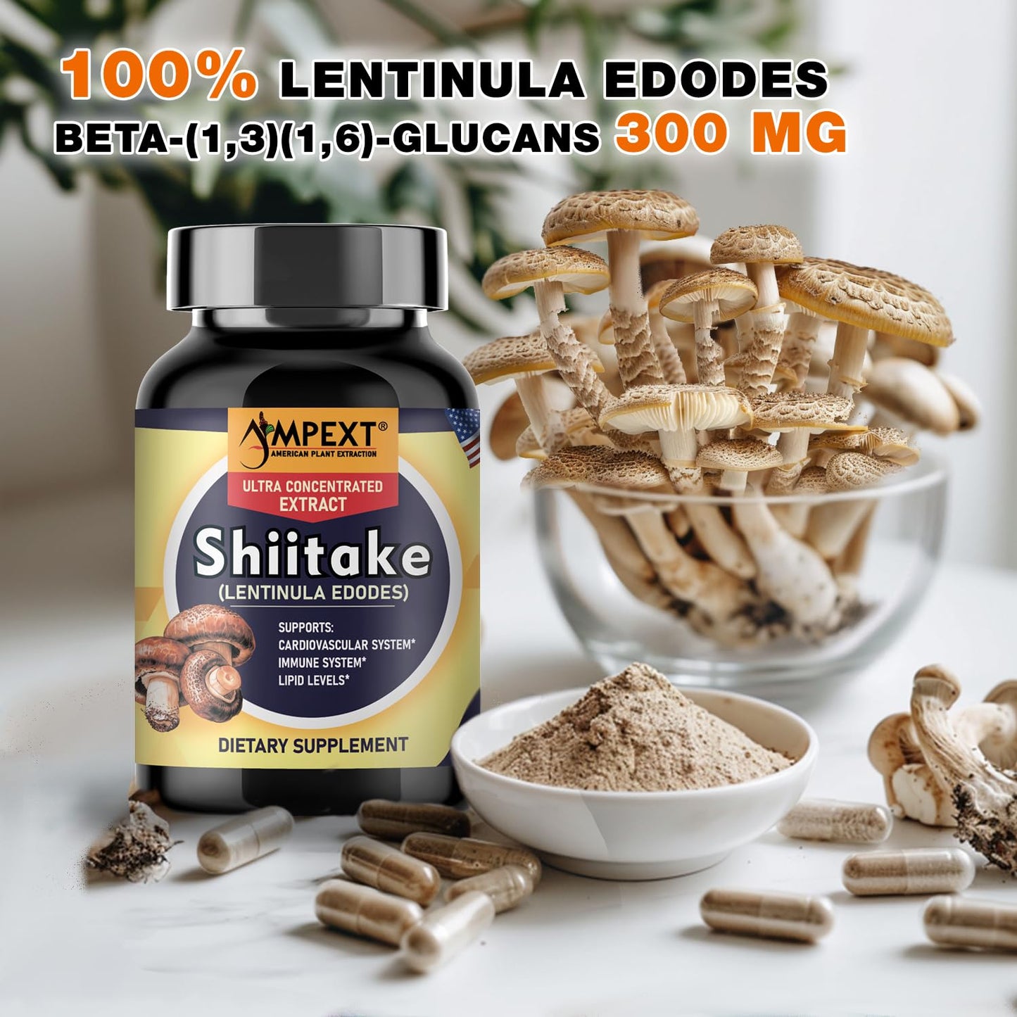 AMPEXT Shiitake Mushroom Extract Capsule, 90 Veg Caps