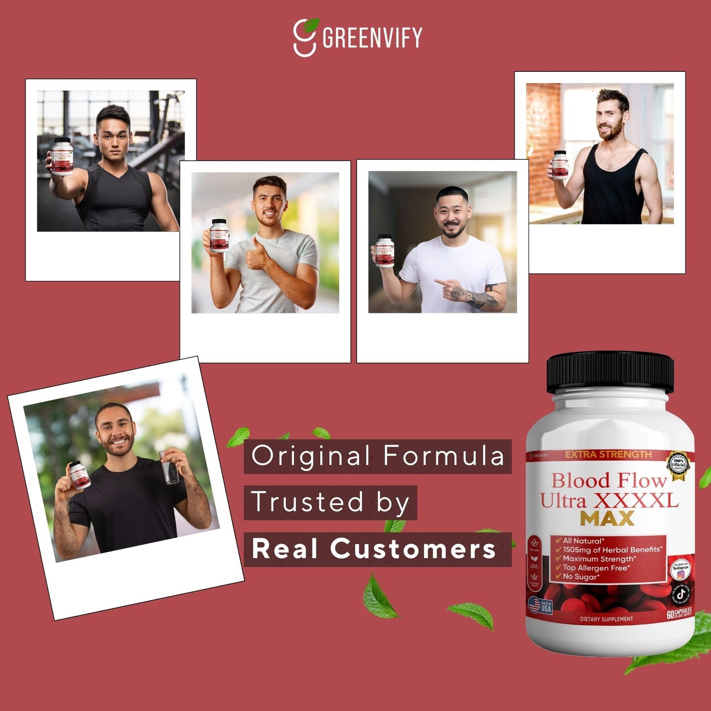 GREENVIFY Blood Flow Ultra XXXL Max Extra Strength Maca Root Complex 60 Capsules