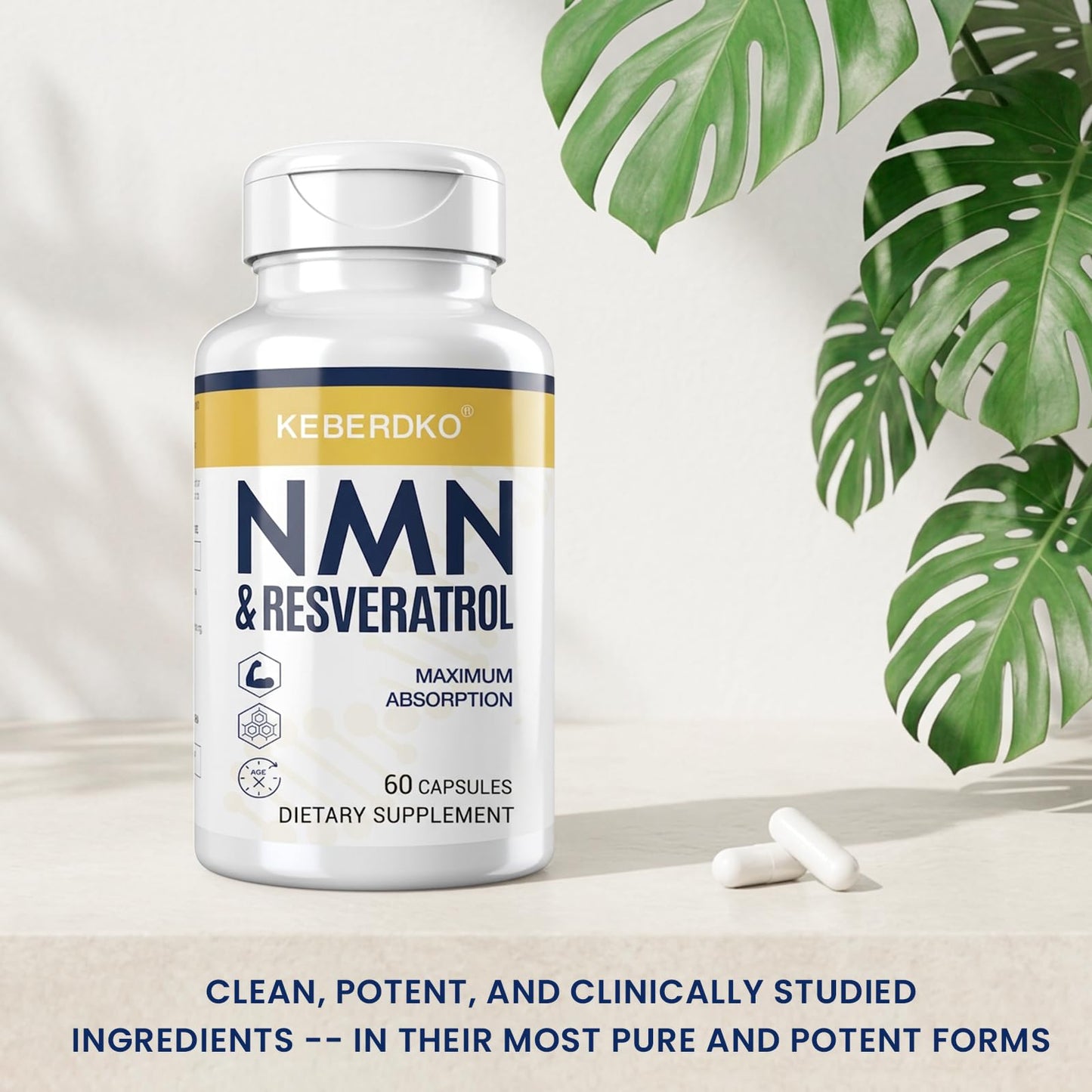 Keberdko NMN Complex 1150mg Per Serving NMN 500mg + Trans-Resveratrol 600mg 60 Capsules