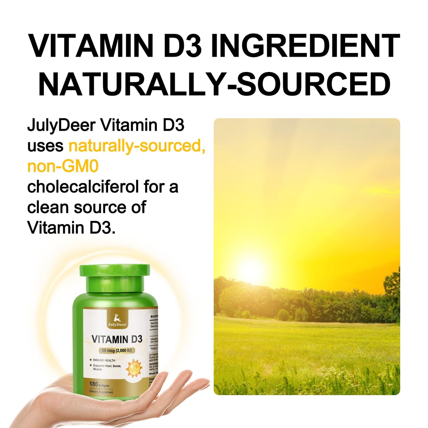 JulyDeer Vitamin D3 2000 IU (50 mcg) Softgels 180