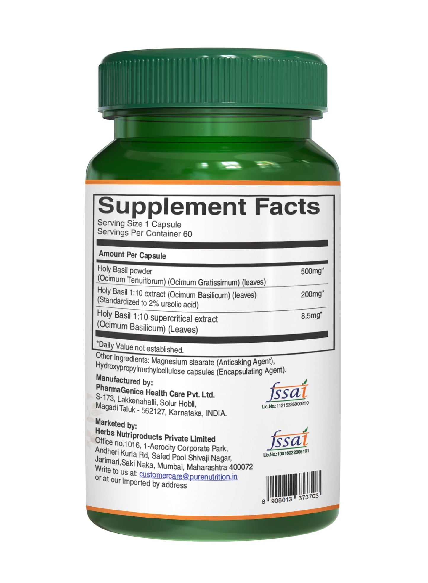 Pure Nutrition Natural Treasures Tulsi Extract 708mg Capsules 60 Count