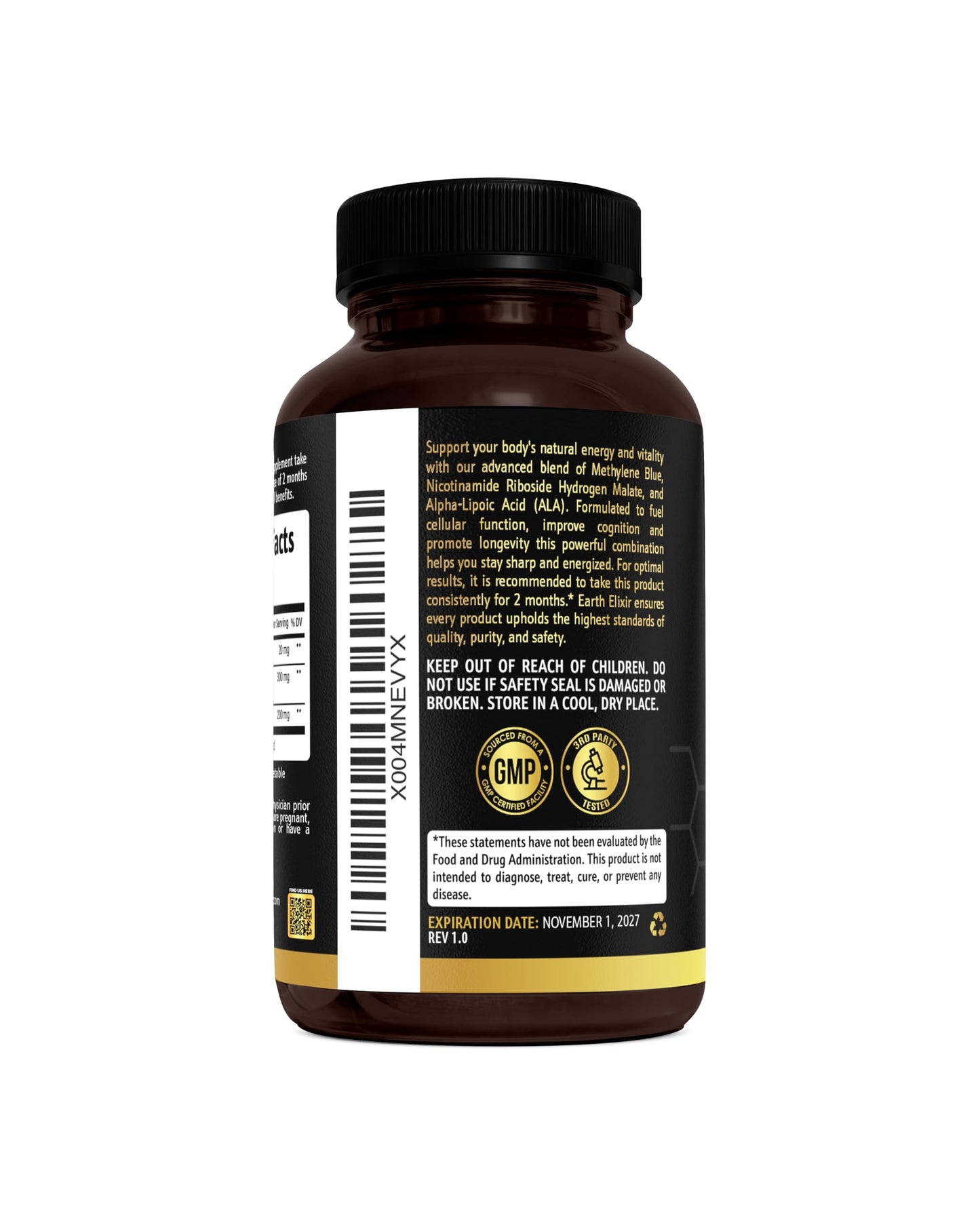 Earth Elixir 3-in-1 Methylene Blue Capsules – Pharmaceutical Grade with Alpha-Lipoic Acid (ALA) & NAD, Energy, Cognitive & Cellular Support, 90 Capsules