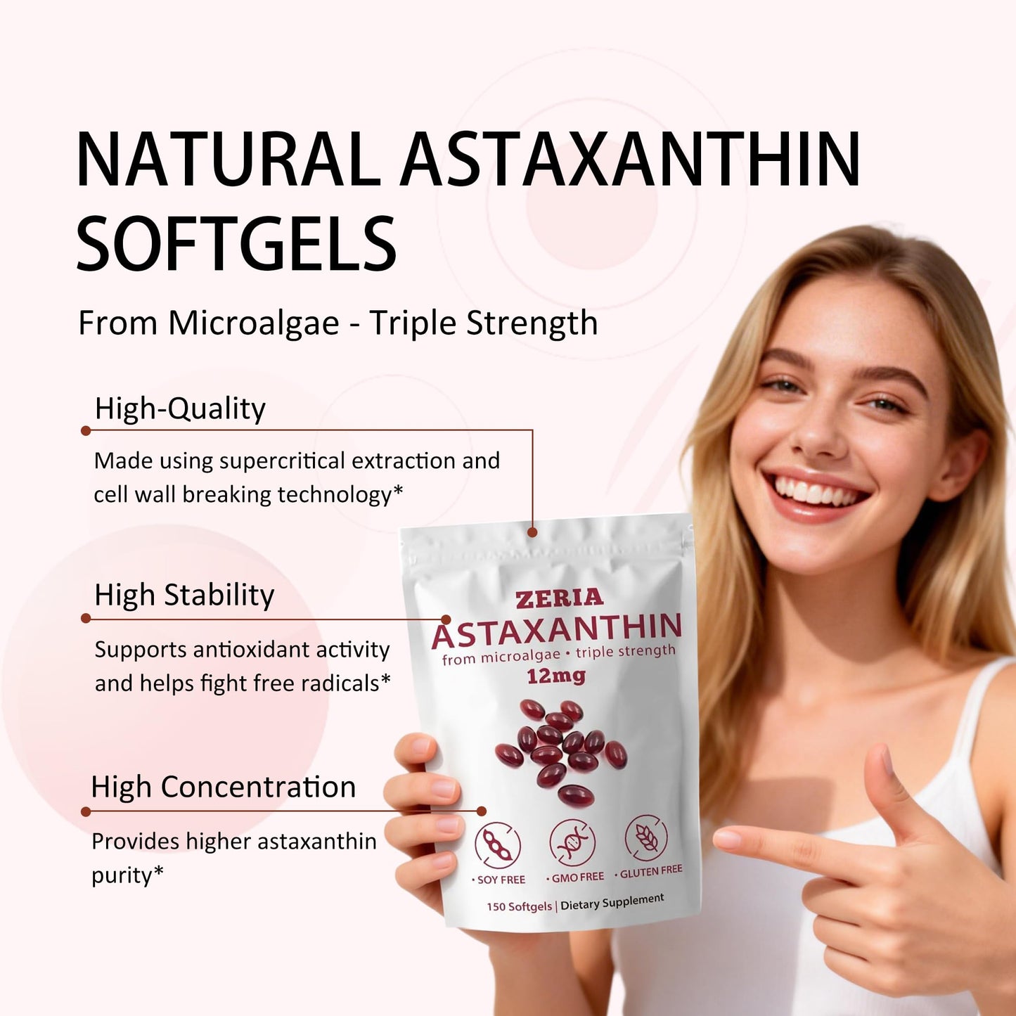 ZERIA Astaxanthin 12mg Softgels, 150 Softgels