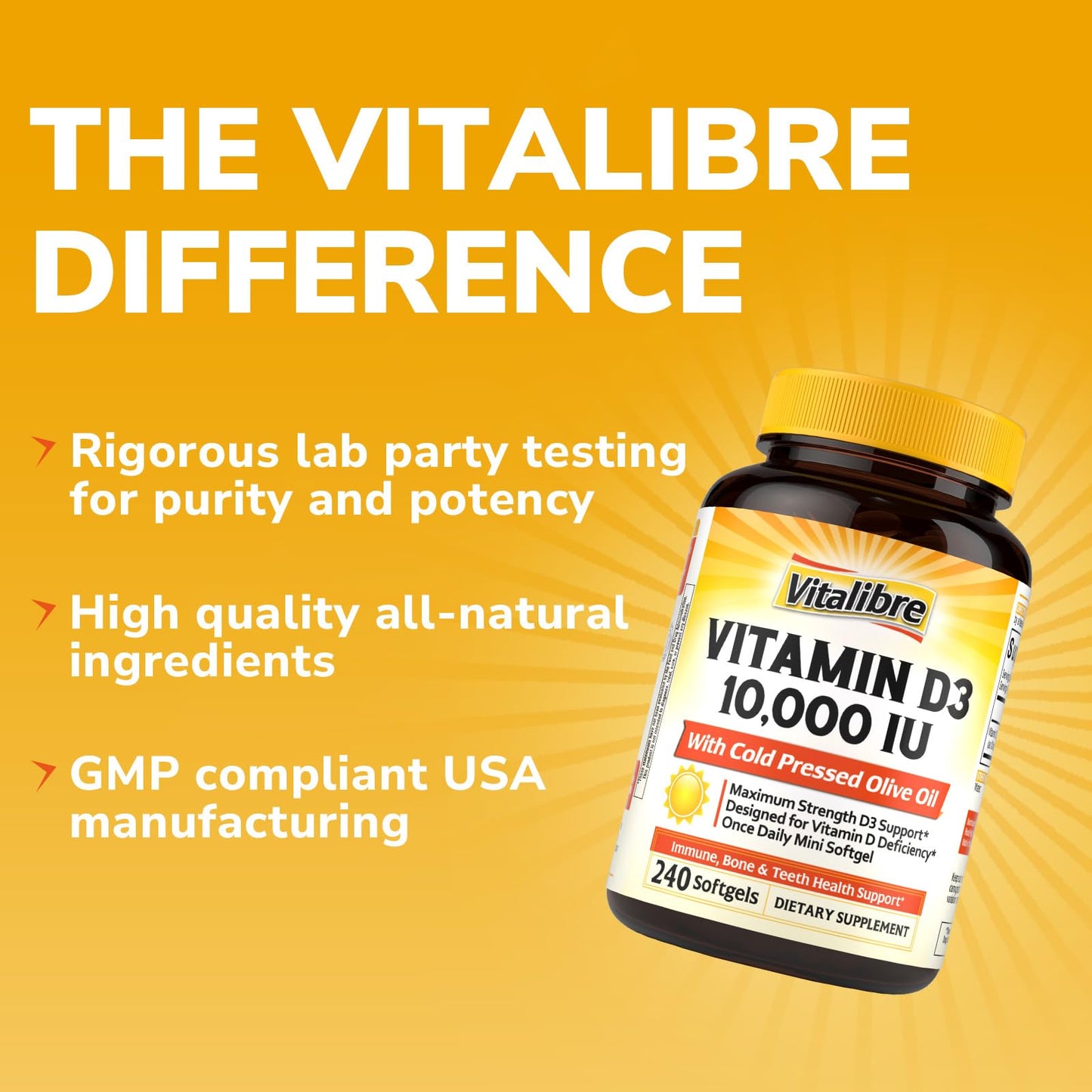 Vitalibre Maximum Strength Vitamin D3 10,000 IU (250mcg) Softgels - 240 Count