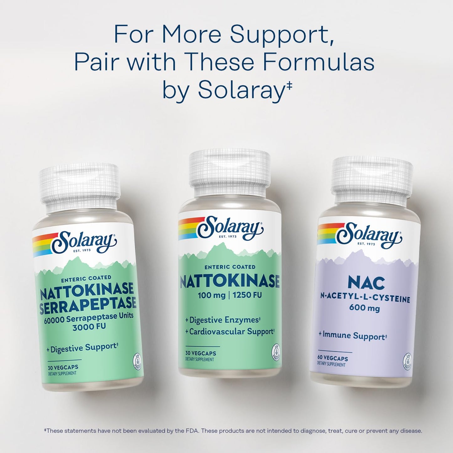 SOLARAY Nattokinase Supplement 1250 FU for Men & Women - Enteric Coated Nattokinase Capsules 100 mg, 30 Veg Caps