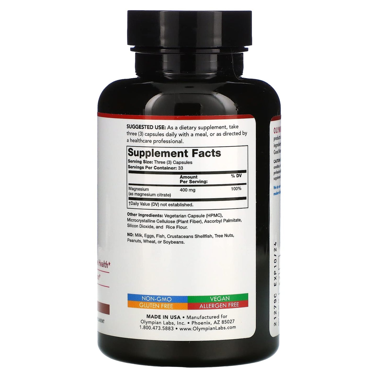Olympian Labs Magnesium Citrate 400 mg Capsules, 100 Capsules