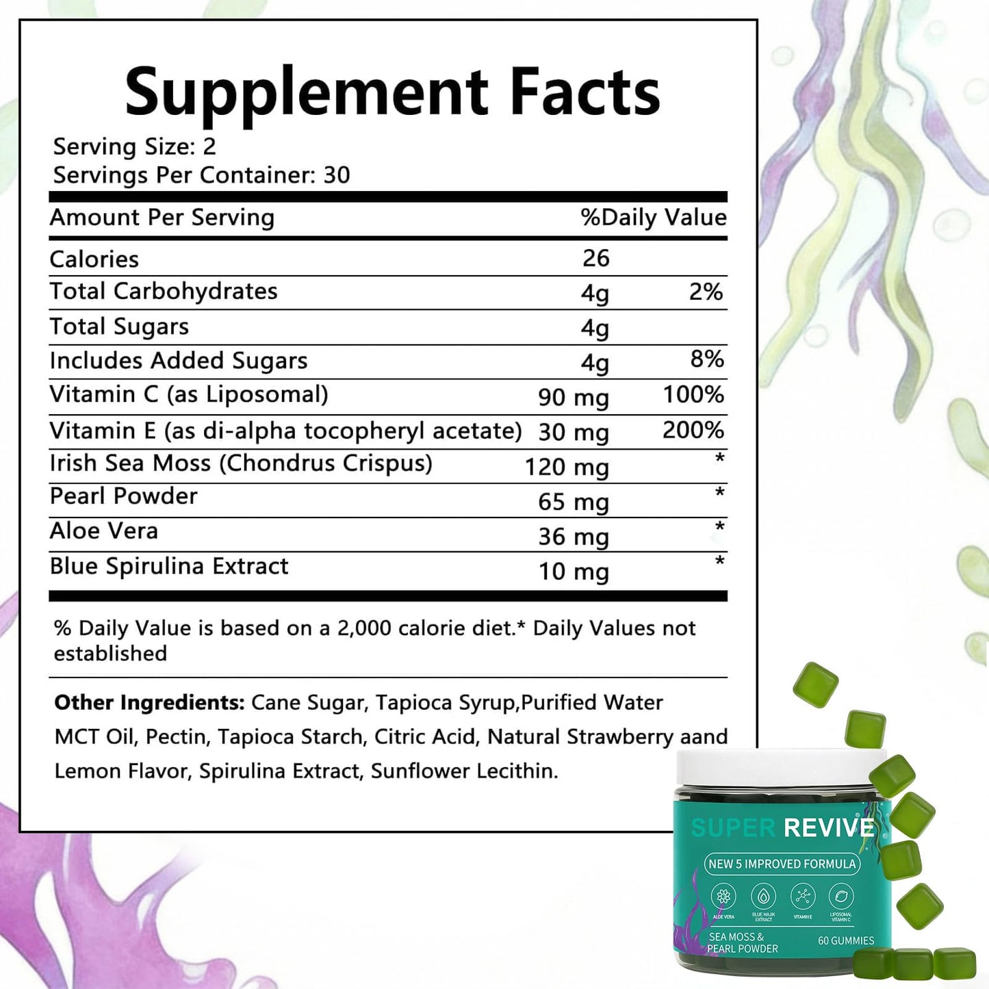 caicieter Super Revive Gummies for Hair Loss - Sea Moss Gummies with Vitamin C, E, Aloe Vera & Pearl Powder Glow, Promotes Thicker, Fuller & Stronger Hair, 60 Count