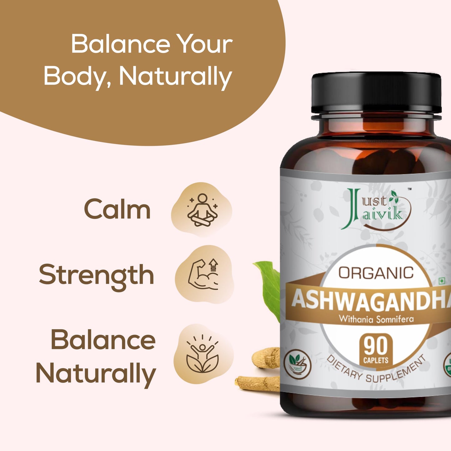 Just Jaivik Organic Ashwagandha Tablets 90 Count