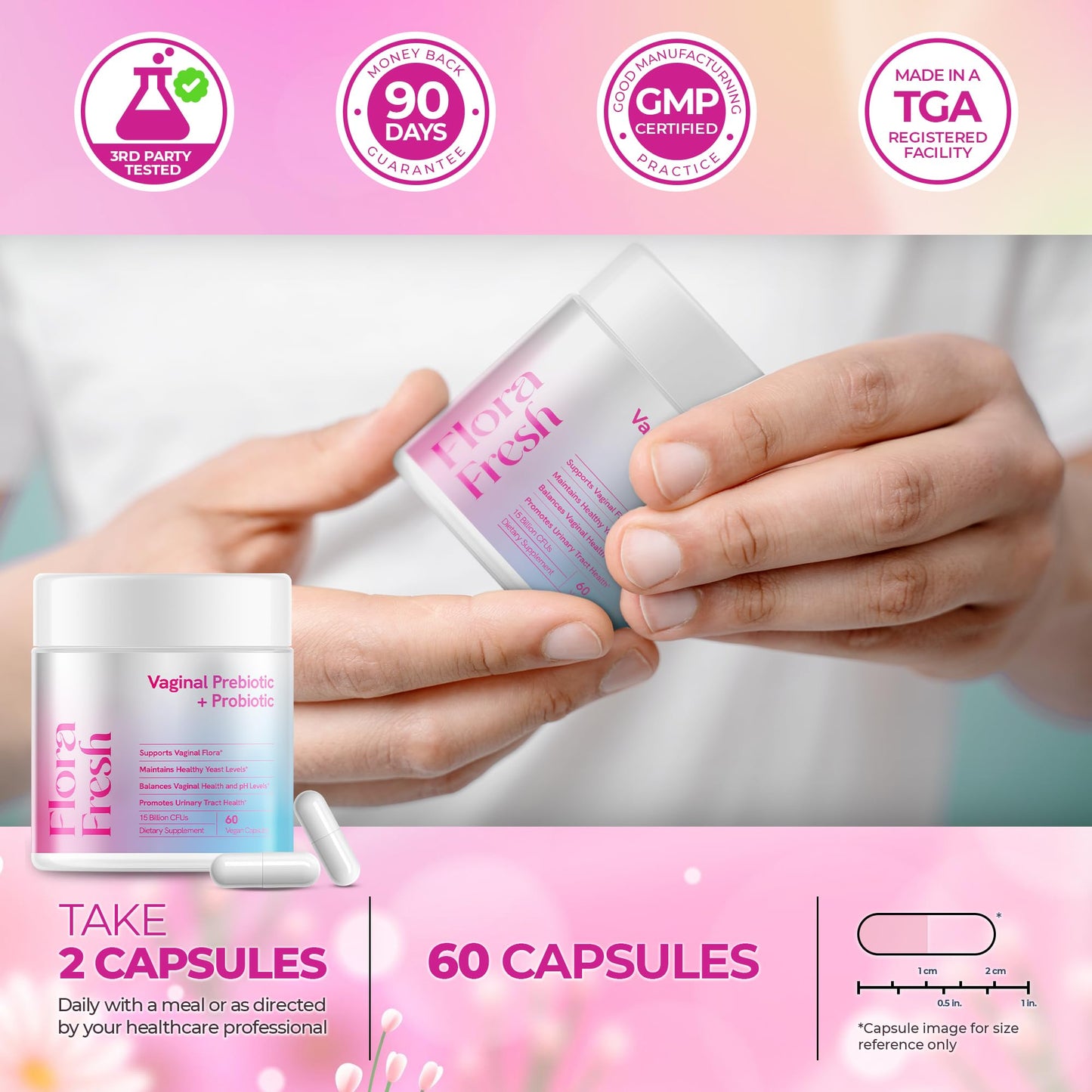 Wellness Nest Vaginal Probiotics for Women Vaginal Health, Prebiotic + Probiotic, 15 Billion CFUs, 60 Capsules