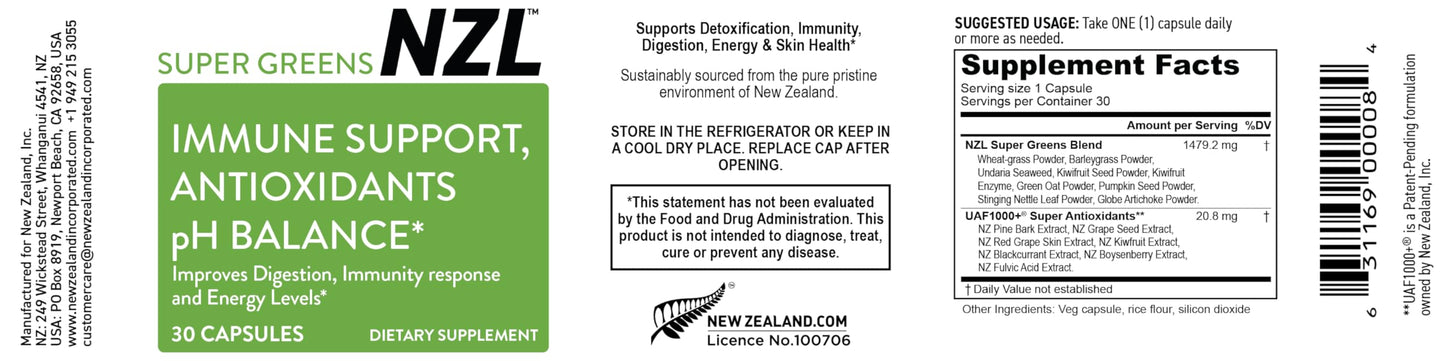 OMEGANZL NZL Super Greens Capsule, 30 Count