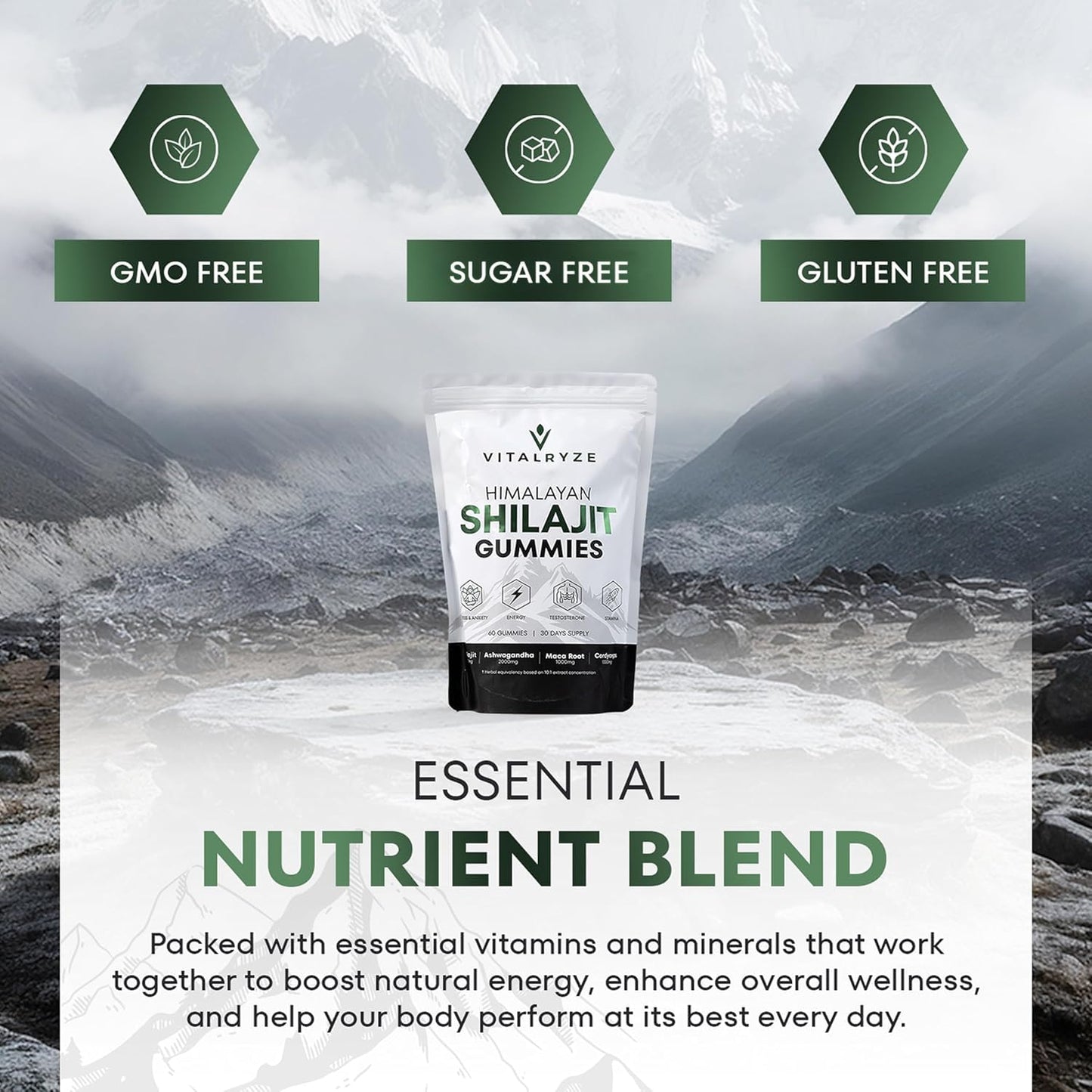 VITALRYZE Organic Himalayan Shilajit Gummies with Ashwagandha & Maca Root Gummy 1 Count