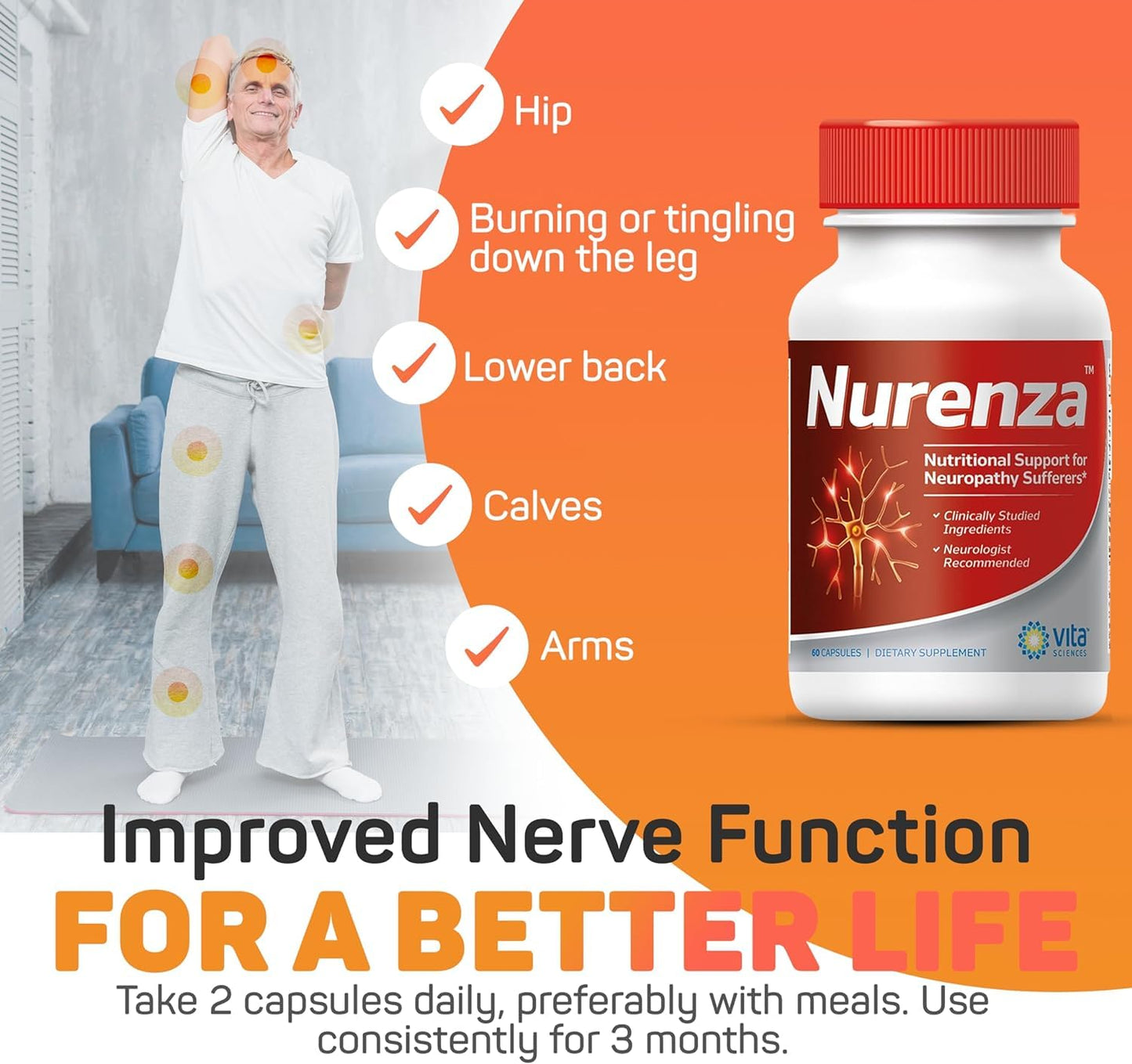 Vita Sciences Nurenza Neuropathy Support Supplements Capsules 360
