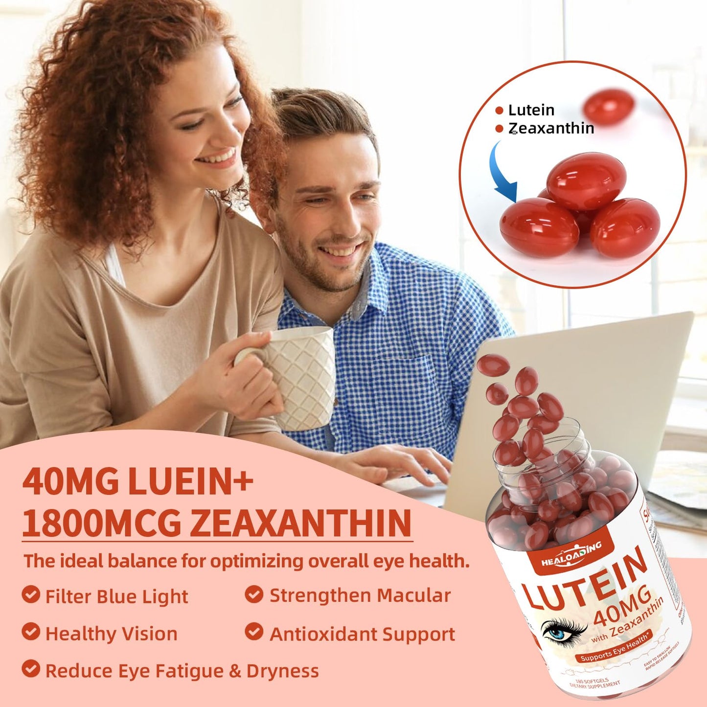 HEALOADING Lutein and Zeaxanthin Supplement Softgels 180 Count