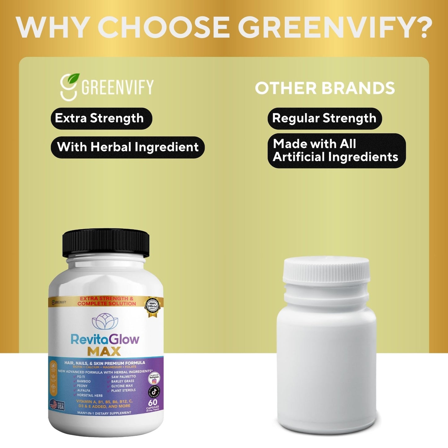 GREENVIFY RevitaGlow Max Hair, Nails & Skin Premium Formula 60 Capsules