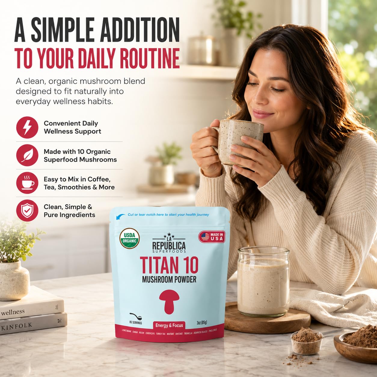 LRLA SUPERFOODS La Republica Titan10 Organic Mushroom Powder, 3 oz