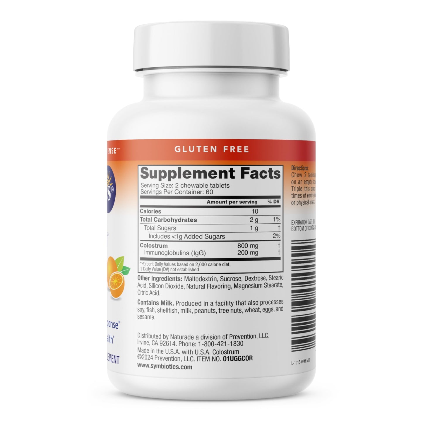 Symbiotics Naturade Colostrum Chewable Tablets Immune & Digestive Support with Lactoferrin, Gluten Free, Low Sugar, Easy Daily Wellness Nutrition, 120 Count