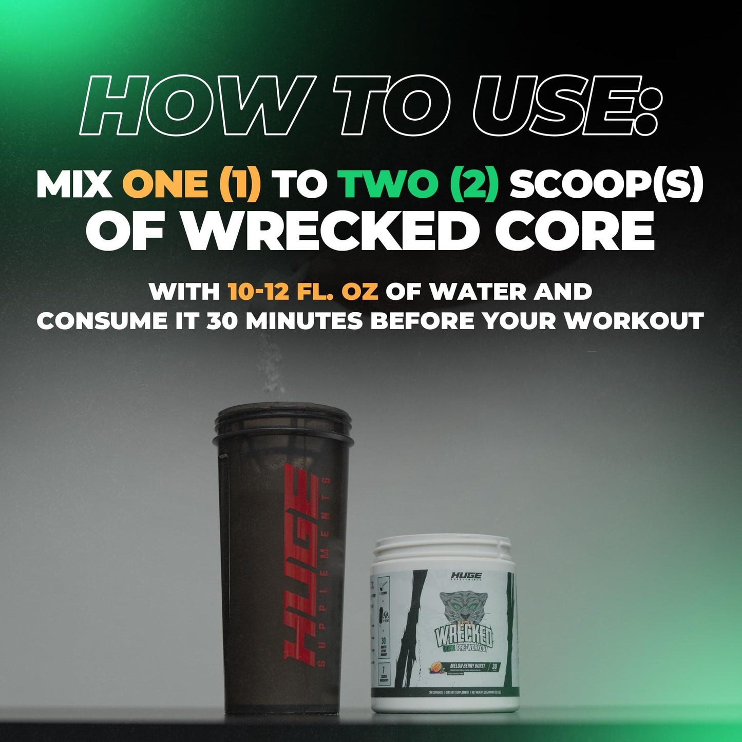 Huge Supplements Wrecked Core All-in-One Pre-Workout for Men & Women, Increase Energy, Focus & Pumps with L-Citrulline, Beta-Alanine, L-Tyrosine & More Powder, 30 Servings