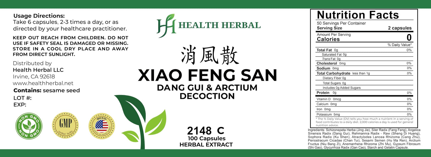 Health Herbal Xiao Feng San/Dang Gui & Arctium Decoction Capsules 100
