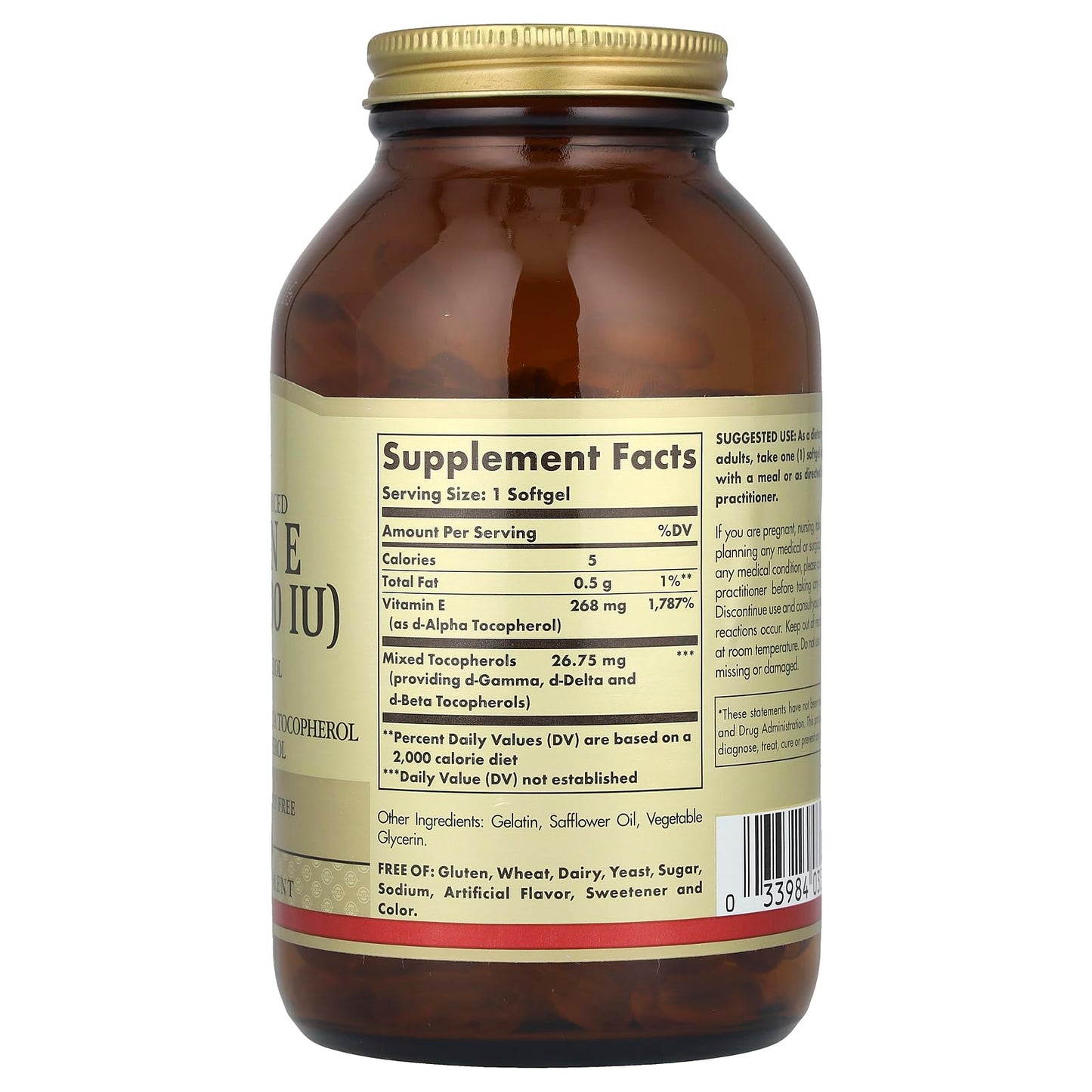 Solgar Vitamin E, d-Alpha Tocopherol Plus d-Gamma Tocopherol, d-Delta Tocopherol and d-Beta Tocopherol, 268 mg (400 IU) Softgel, 250 Count