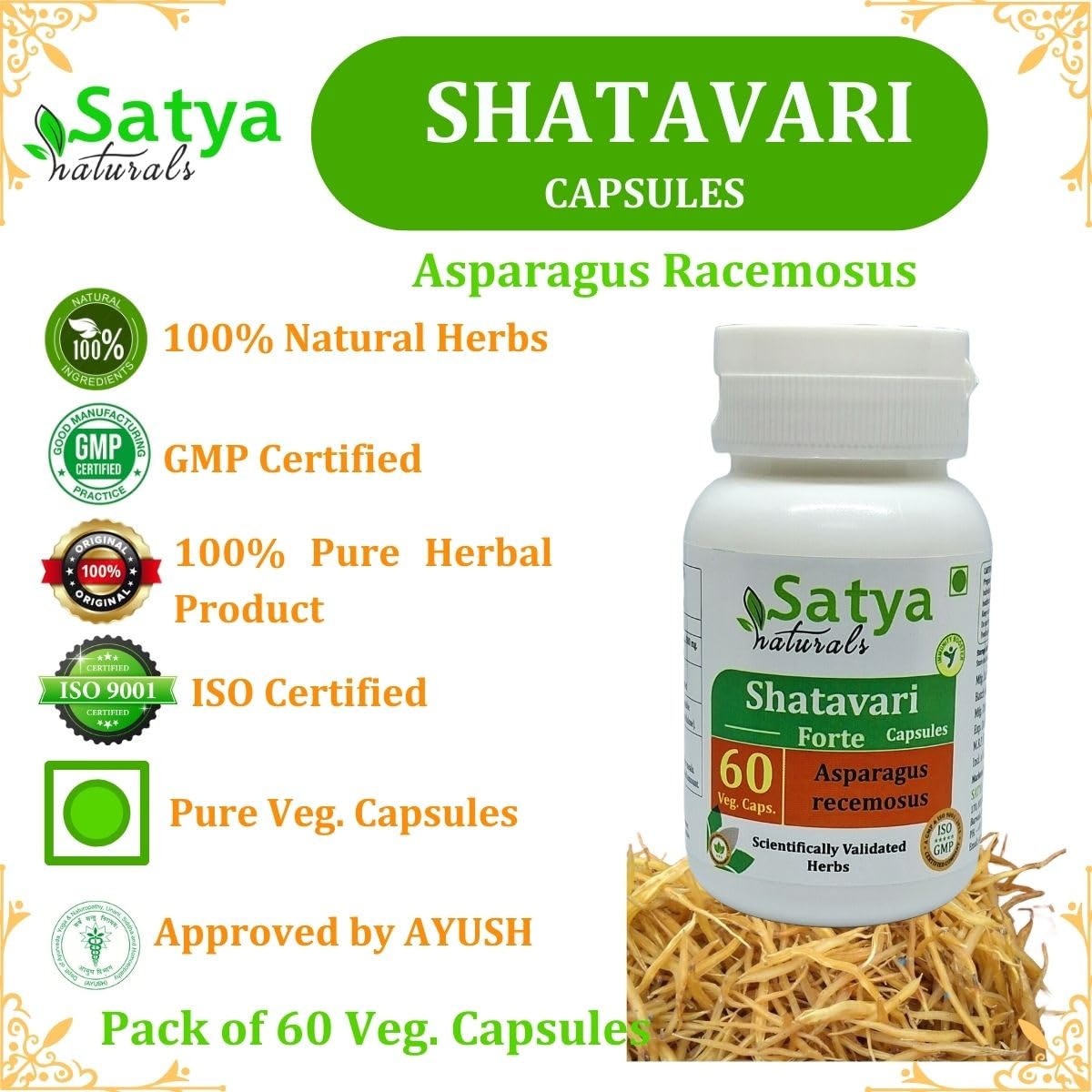 Satya Naturals Shatavari Forte Capsules 500 mg, 60 Veg Capsules