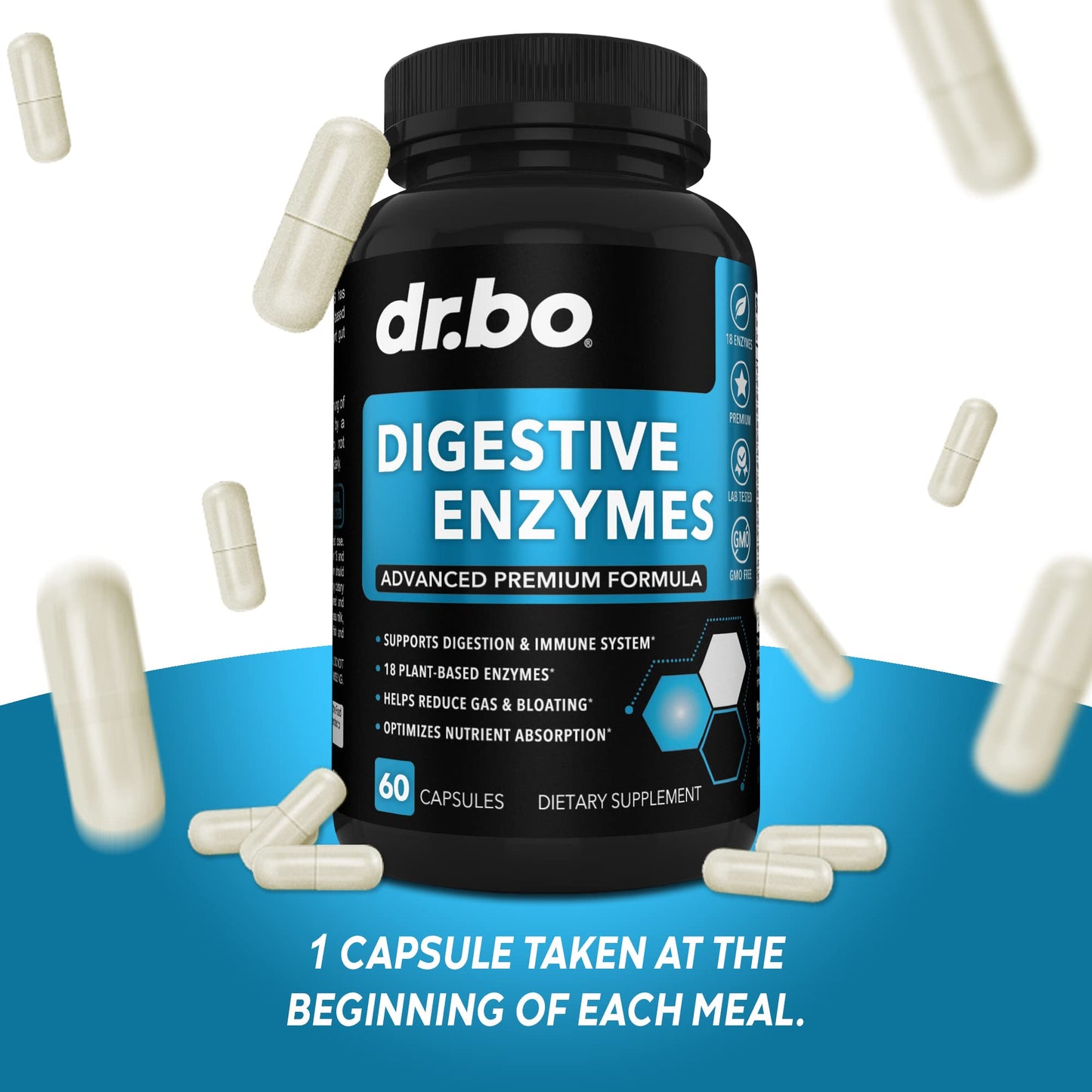 DR. BO Digestive Enzymes Plant Based Pancreatic & Proteolytic Enzyme Supplement Capsule 60 Count