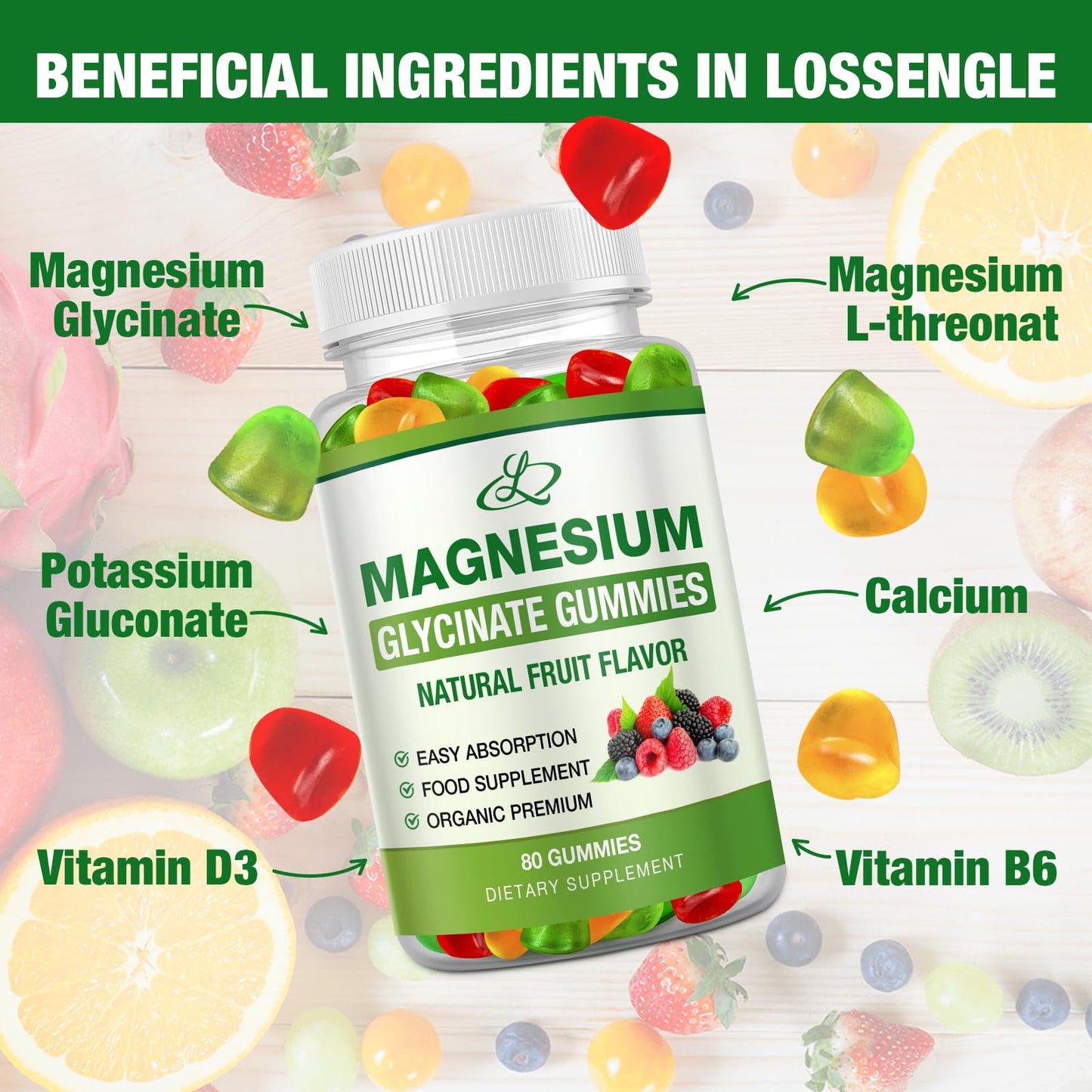 LOSSENGLE Magnesium Glycinate Gummies, 160 Count