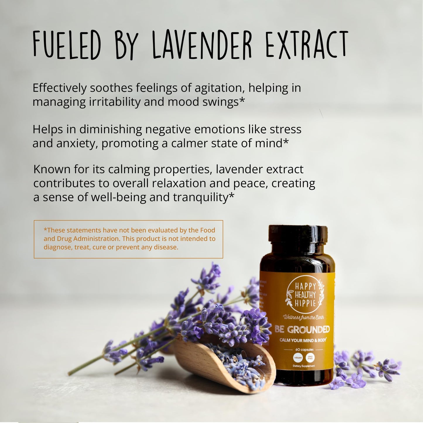 Happy Healthy Hippie Be Grounded Stress Relief Supplement – Lavender Capsule, 60 Count