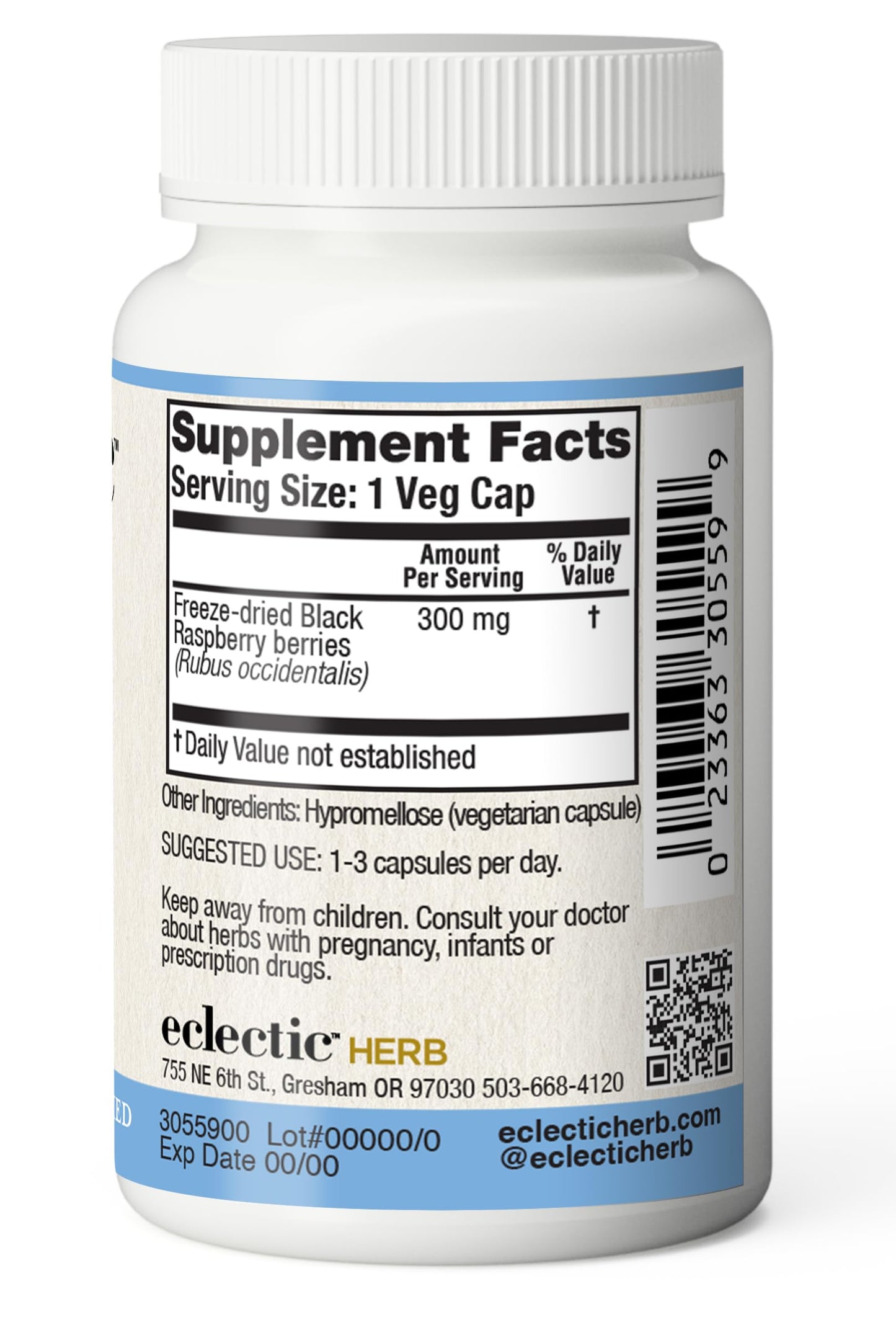 Eclectic Institute Raw Fresh Freeze-Dried Non-GMO Black Raspberry Capsules, 50 Count