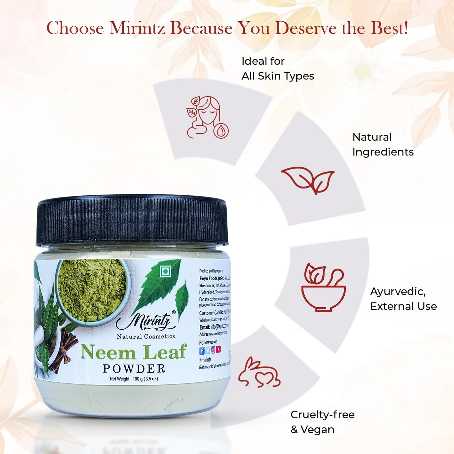 Mirintz Neem Powder for Hair & Skin (Powder), 3.52 Ounce