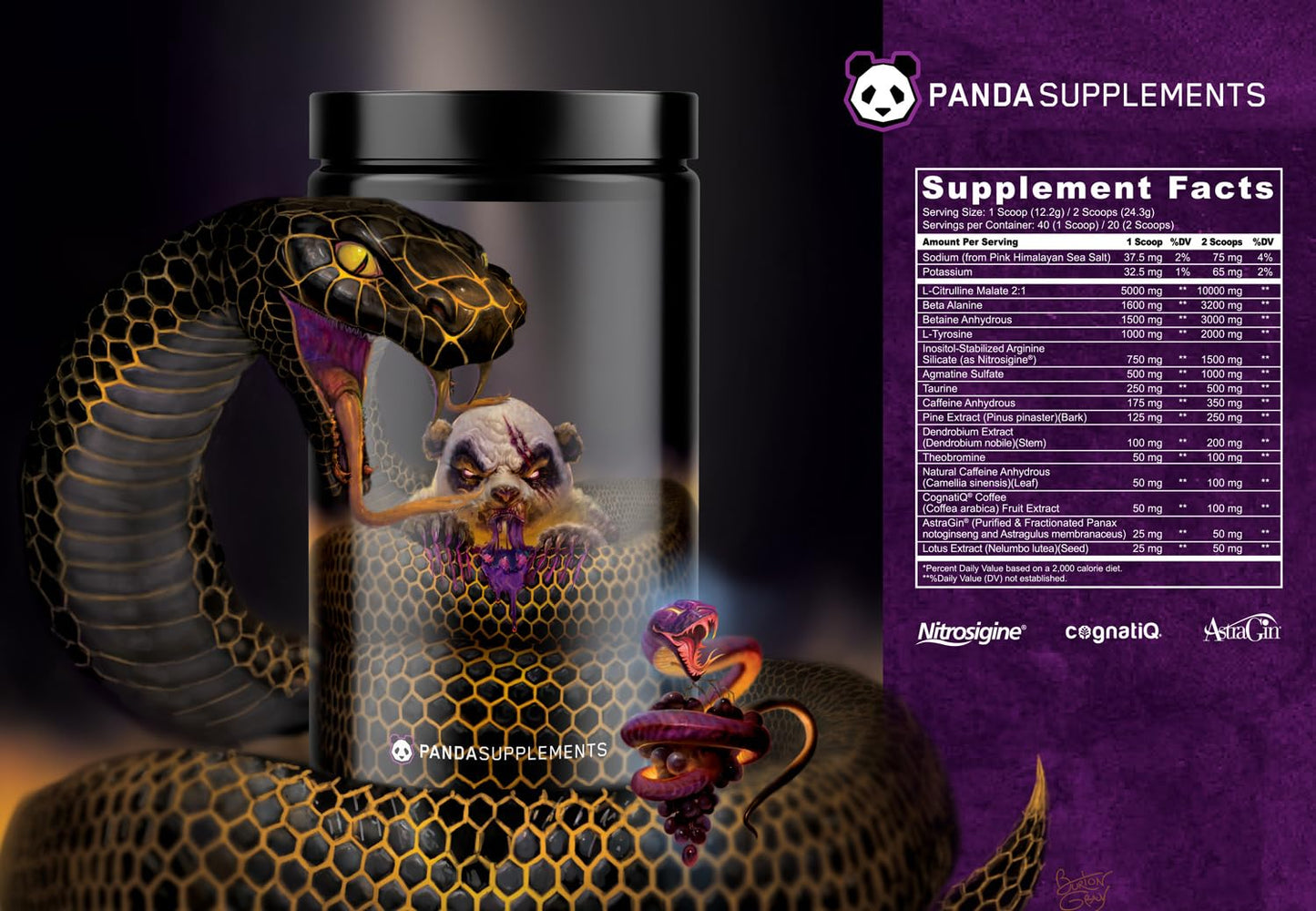 Underground Bio Labs Panda Supps Pandamic Pre-Workout Powder, 40 Scoops