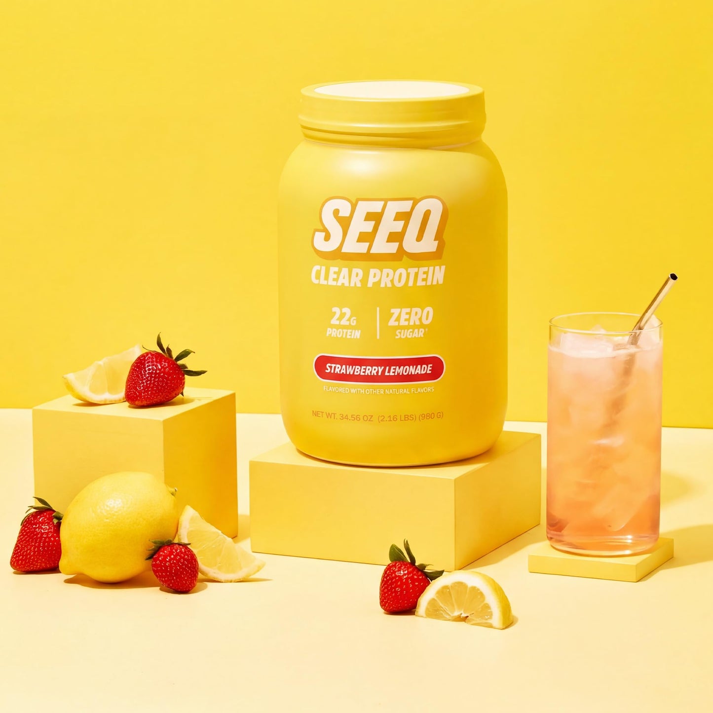 SEEQ Clear Protein Powder Strawberry Lemonade, 34.56 oz (2.16 lb)