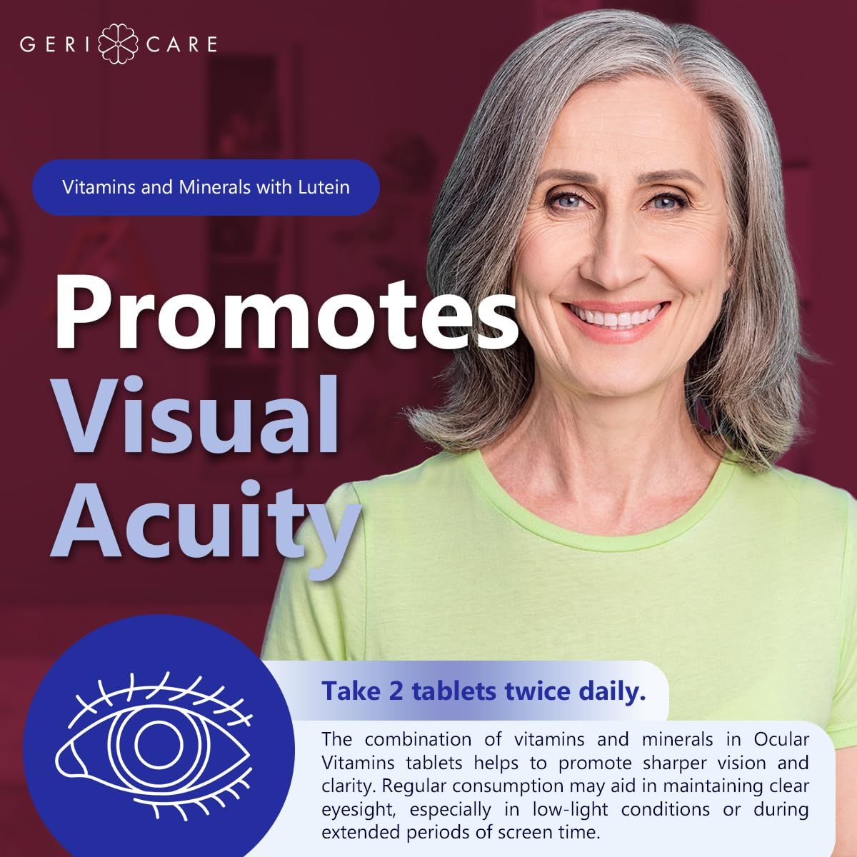 GeriCare Ocular Vitamins, Eye Vitamins and Minerals with Lutein Dietary Supplement, 120 Tablets