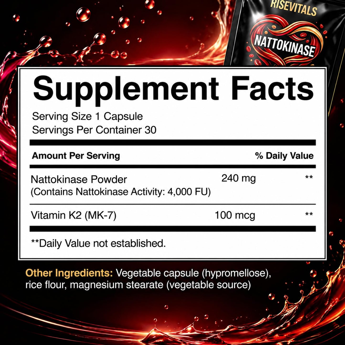 Rise Vitals Nattokinase Capsules, 30 Count